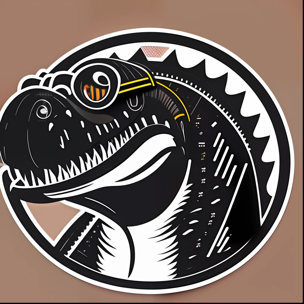 front close-up face of a T-Rex wearing glasses, A 2D logo illustration in round style for T-shirt print, black background. [masterpiece]. Tags: HD quality, perfect image, close-up, front, 2D logo, round style, black background.