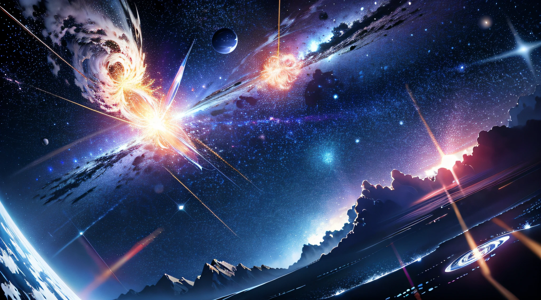 wallpaper, ridiculous resolution, high resolution, (masterpiece:1.4), super detailed, stars, seen from above, space, floating, night, delicate blue loght, --v 6
