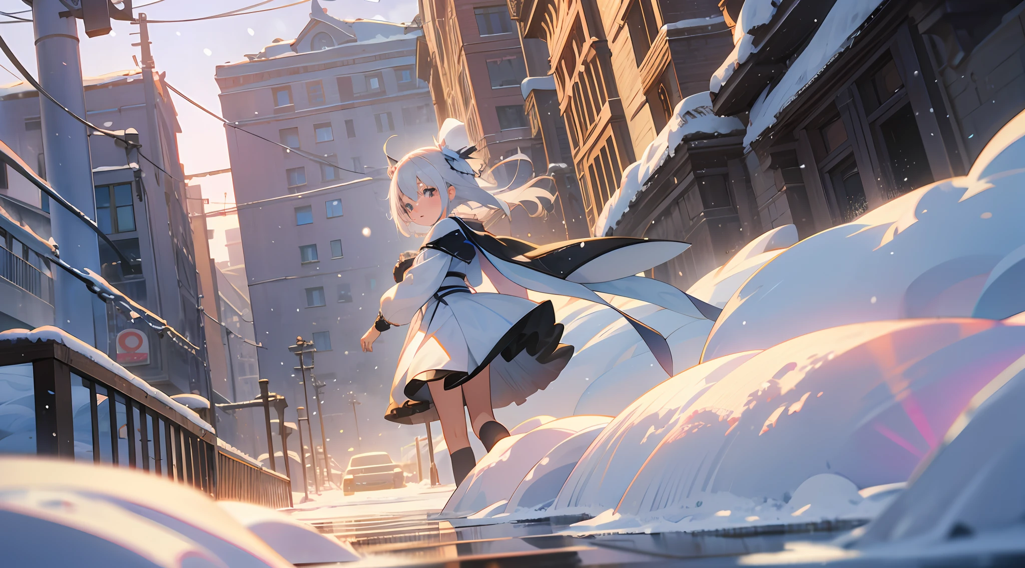 Girly, Two-dimensional, Cute, Extremely High Detail, Anime Style, Depth of Field Effect, 3D Effect, Extremely High Quality, White Hair, Snow, Focus, Bright Eyes, Subsurface Scattering, 8K --auto --s2