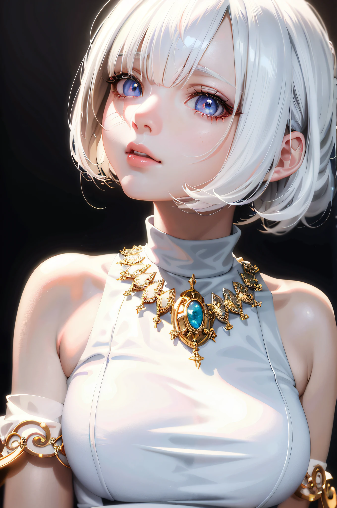 anime girl with white hair and blue eyes wearing a necklace, 3 d render character art 8 k, 8k high quality detailed art, photorealistic anime girl render, render of a cute 3d anime girl, detailed digital anime art, anime style. 8k, [ 4 k digital art ]!!, smooth anime cg art, 8k portrait render