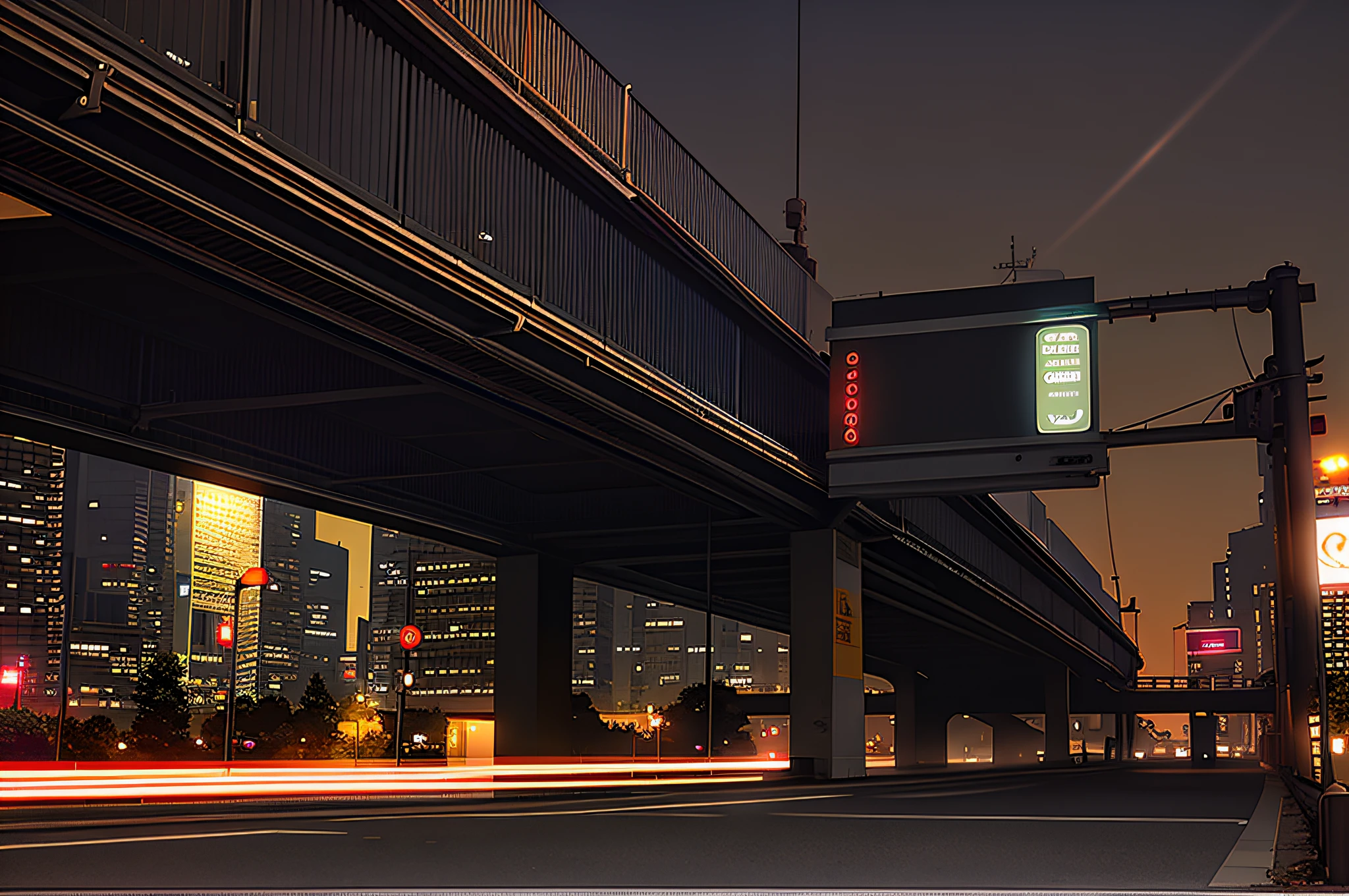 cars are driving down the street at night under a bridge, traffic with light trails, long exposure outside the city, artistic interpretation, long exposure photo, long exposure photograph, long exposure ; sharp focus, long exposure shot, overpass, slow shutter speed, taken with sony a7r camera, mrt, long exposure time, exposure 1/40secs, infrastructure --auto --s2