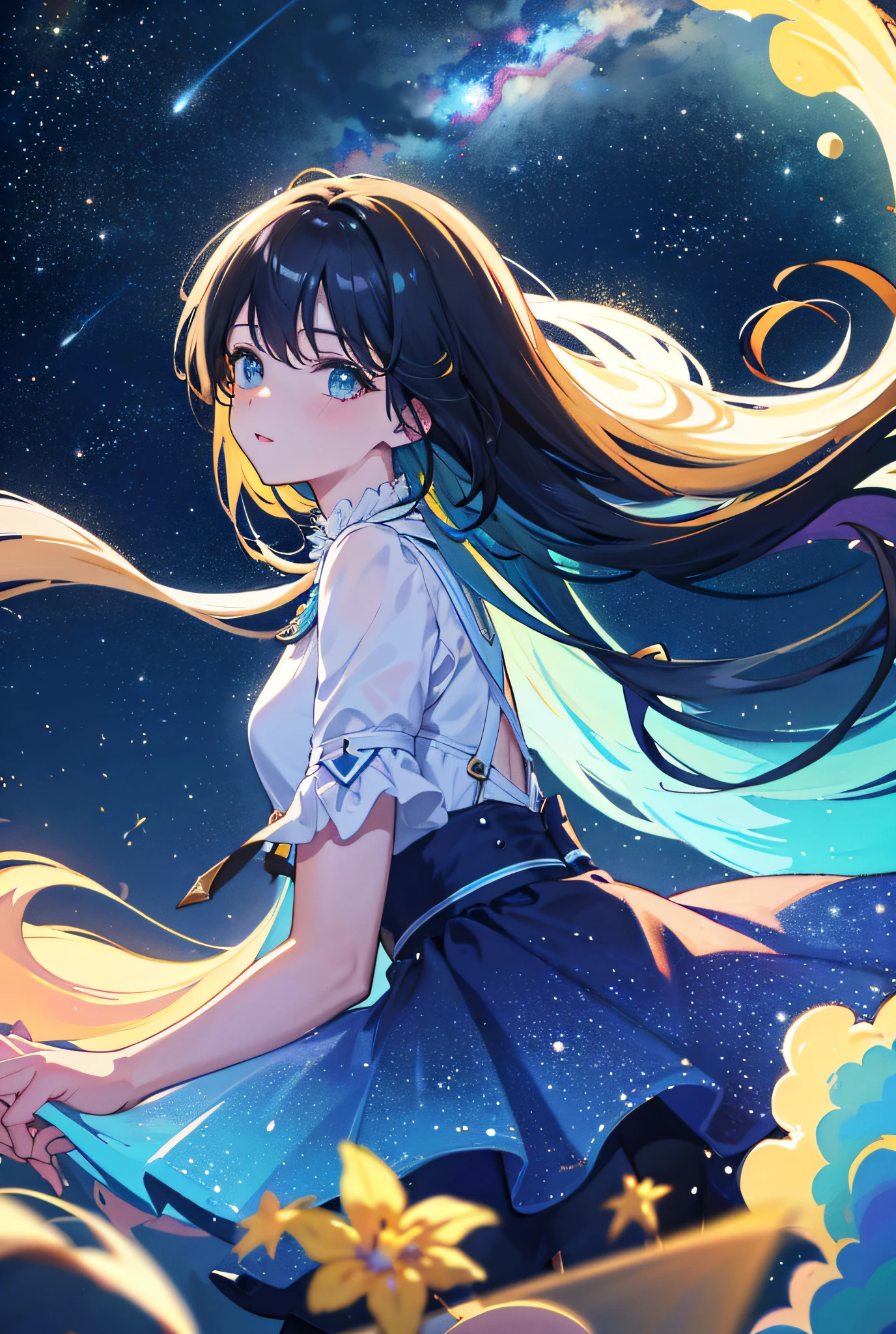 Starry sky, moon, heaven, masterpiece, best quality, colorful, milky way