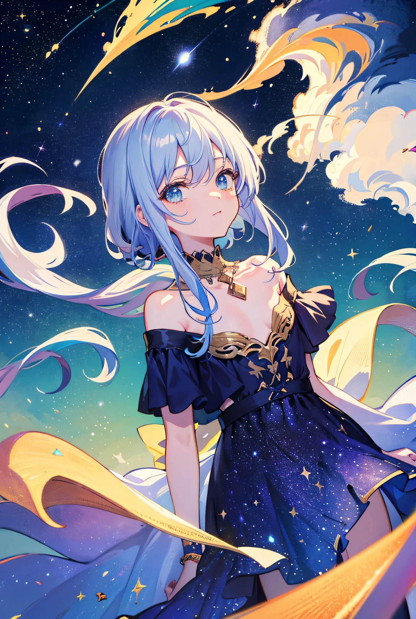 Starry sky, moon, heaven, masterpiece, best quality, colorful, milky way