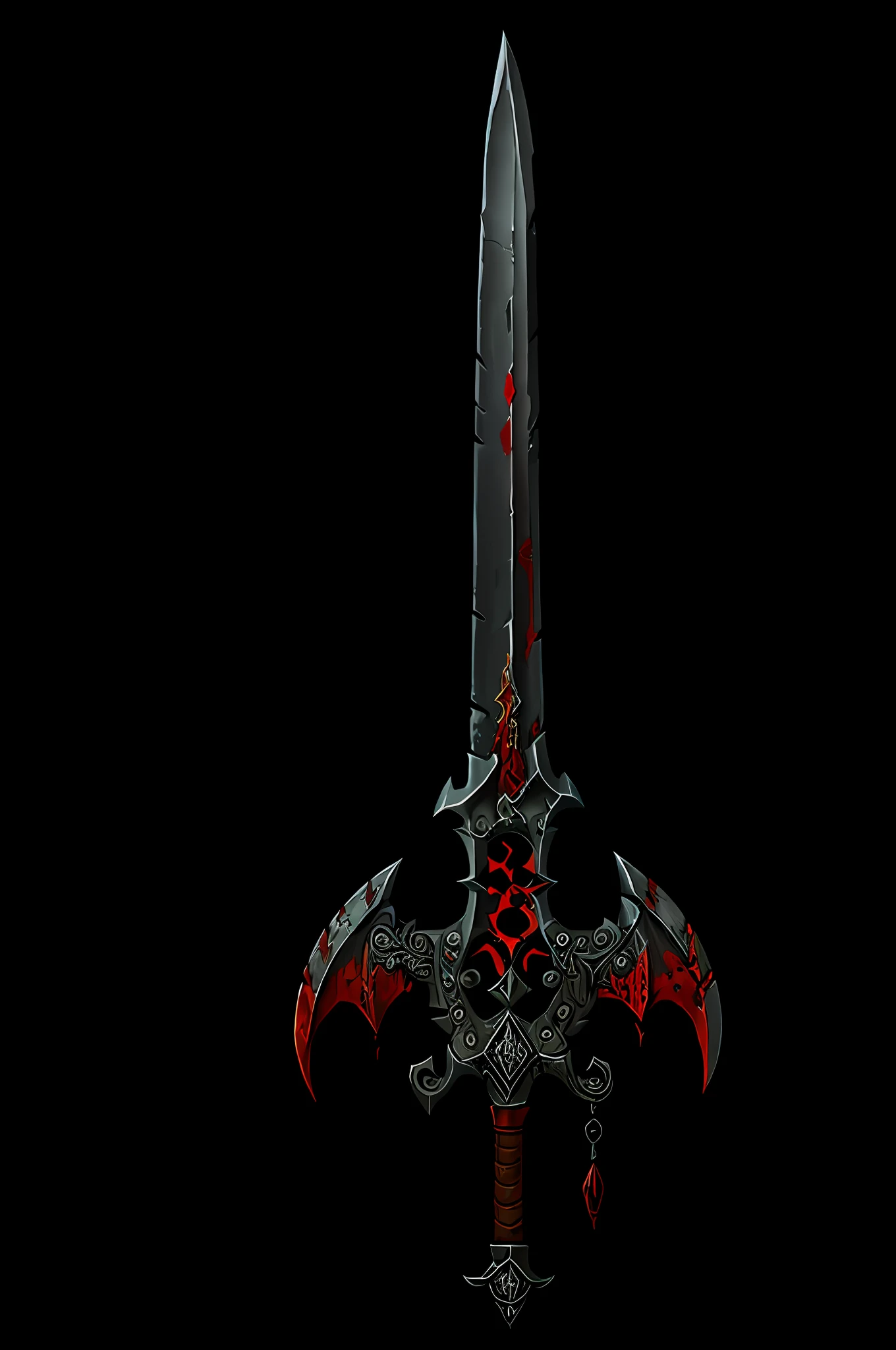Game Art of battle sword in Painting Comix art style, best quality, Trending on Artstation, masterpiece, demonic bloody hellish, single sword, 2 edge, Extremely detailled, insane quality, (intricate details:1.2),(masterpiece:1.3),(best quality:1.4), cinema light, HDR, 8k resolution (best quality), ultra detailed