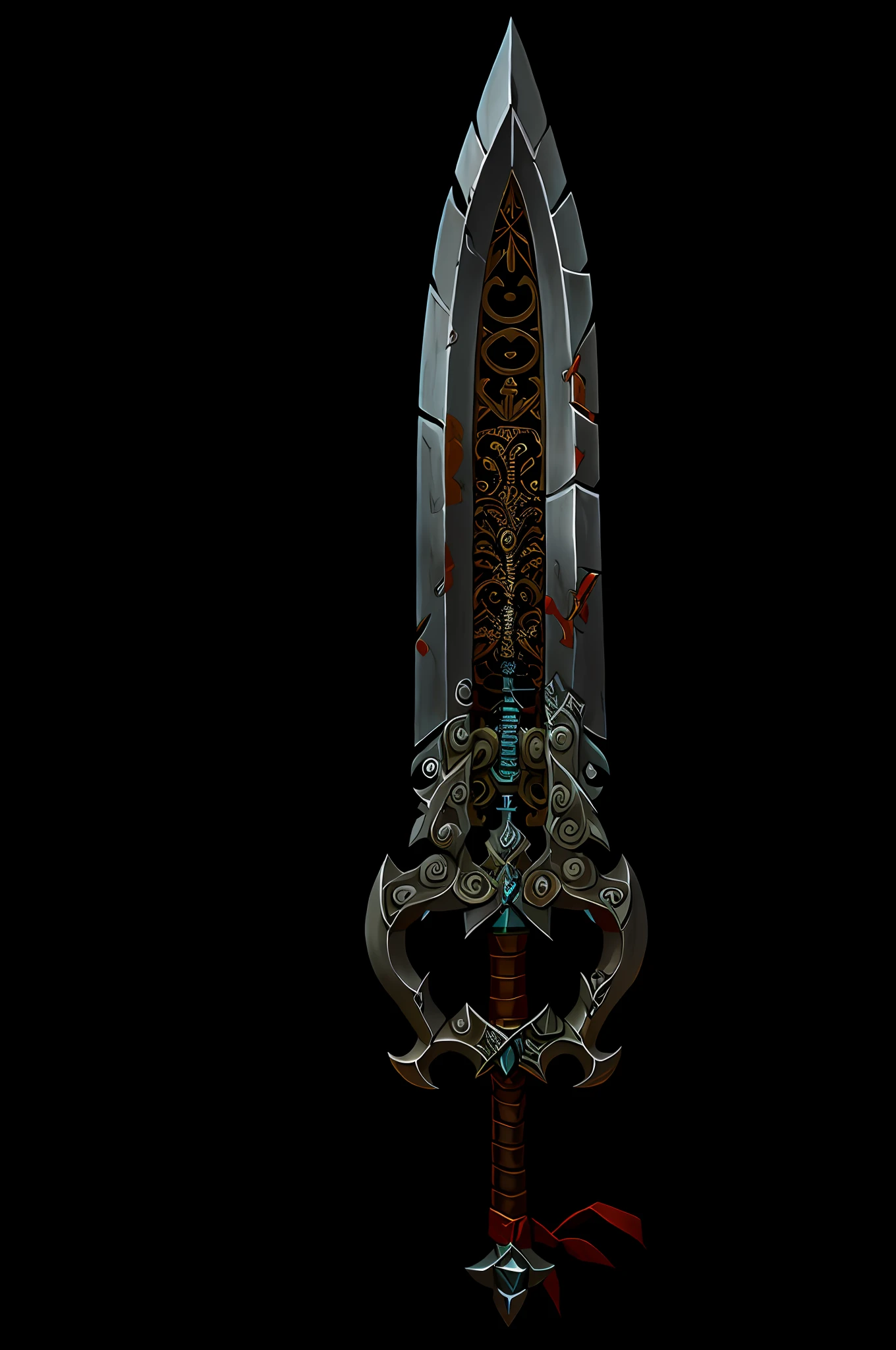 Game Art of battle sword in Painting Comix art style, best quality, Trending on Artstation, masterpiece, older than time, single sword, 2 edge, Extremely detailled, insane quality, (intricate details:1.2),(masterpiece:1.3),(best quality:1.4), cinema light, HDR, 8k resolution (best quality), ultra detailed