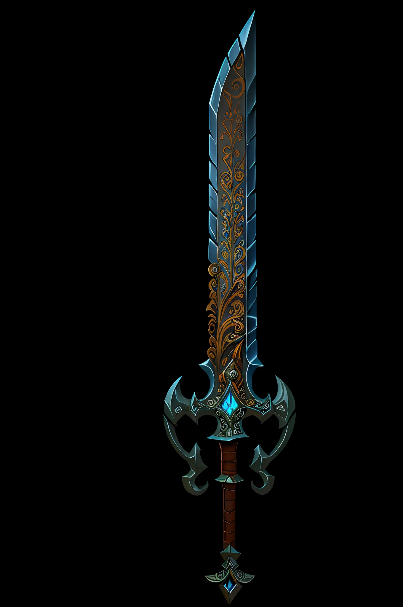 Game Art of battle sword in Painting Comix art style, best quality, Trending on Artstation, masterpiece, galaxy, single sword, 2 edge, Extremely detailled, insane quality, (intricate details:1.2),(masterpiece:1.3),(best quality:1.4), cinema light, HDR, 8k resolution (best quality), ultra detailed