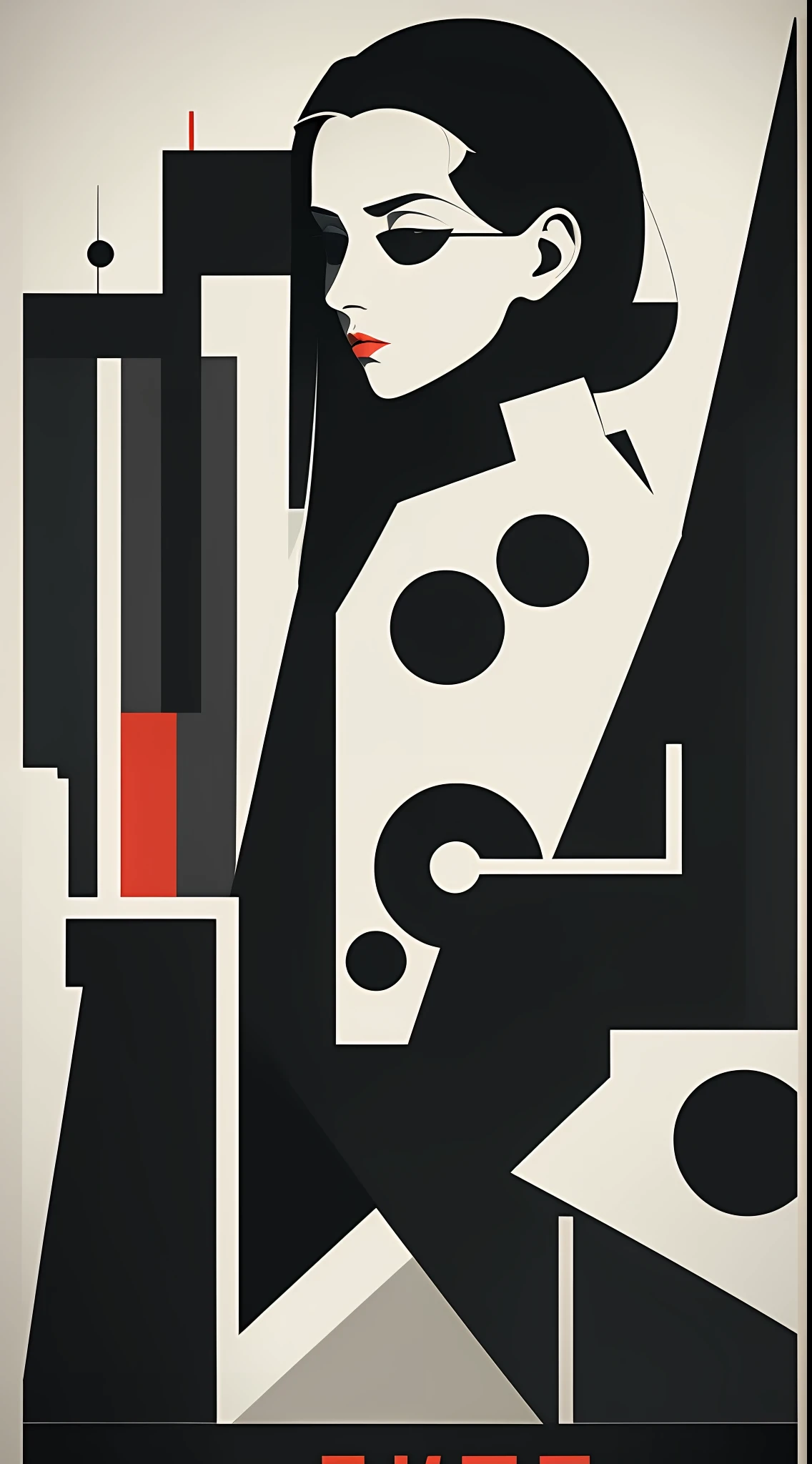 masterpiece, best quality, 1girl, spy movie poster, bauhaus, shapes, lines, abstract
