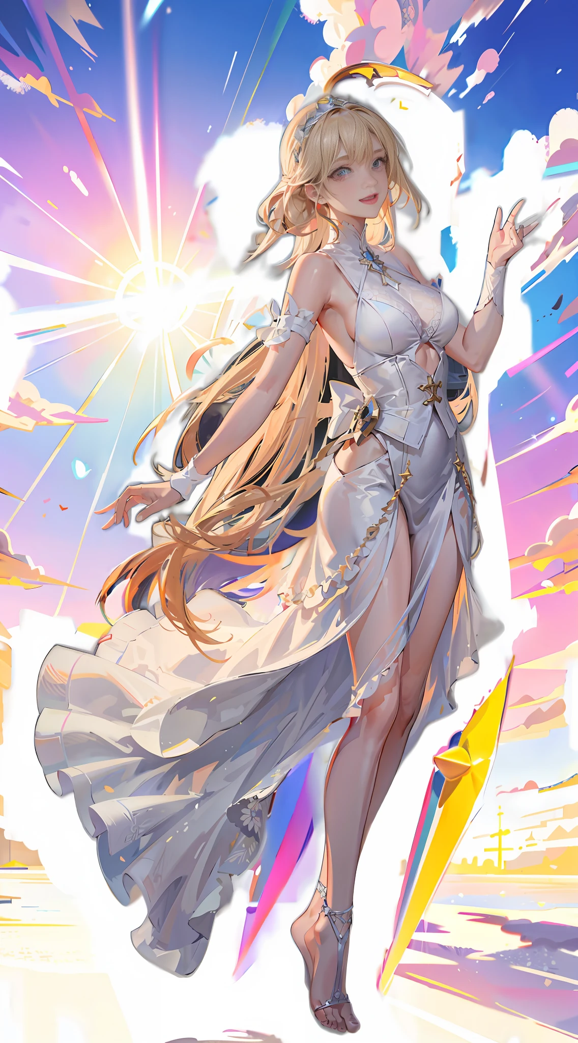 (brilliant sunshine + ray tracing), extreme light and shadow, (fantasy background + brilliant and colorful sky), beautiful light and shadow.