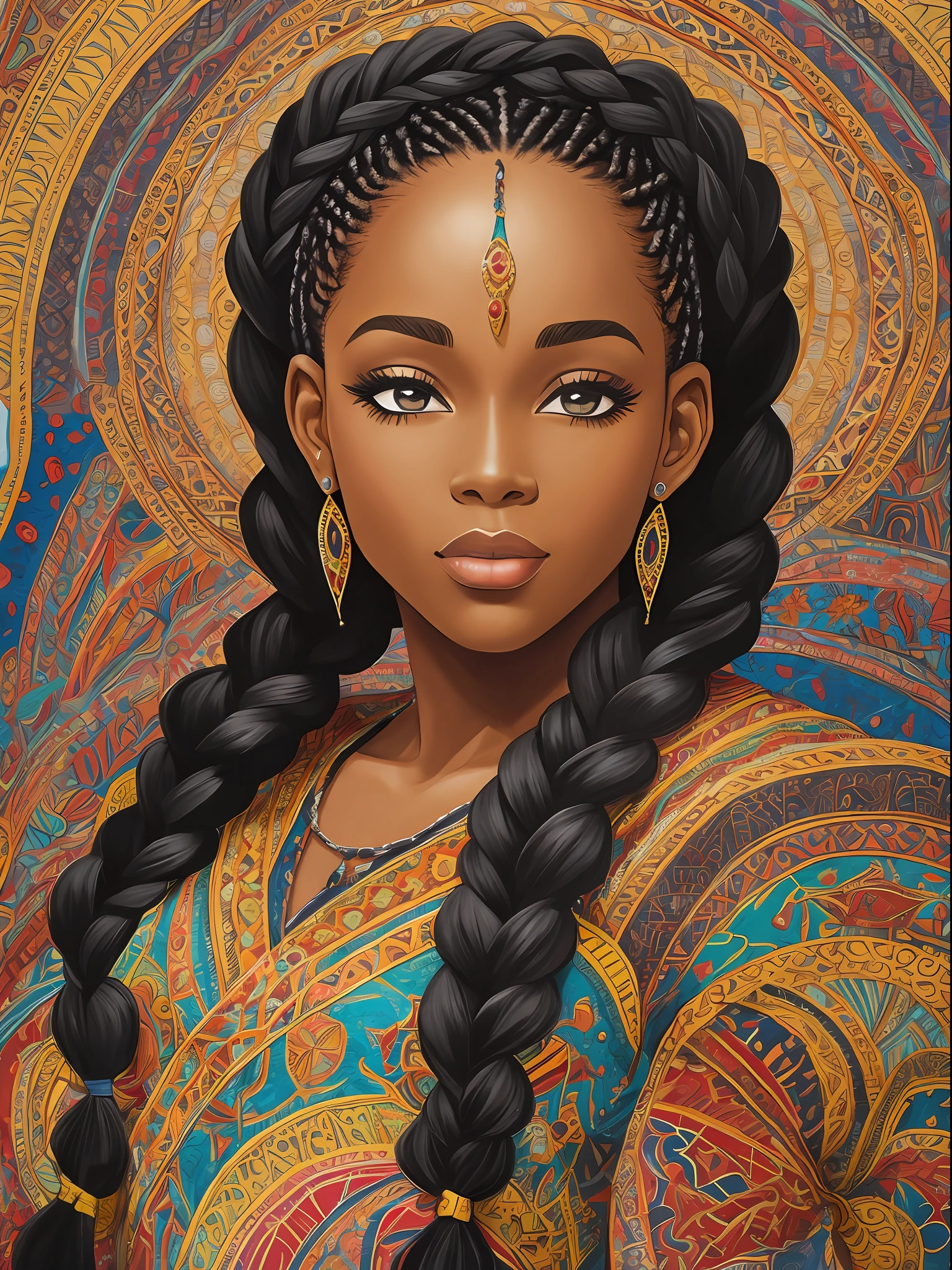 a painting by mse beautiful black woman with amazing braids --ar 105:148  --v 5