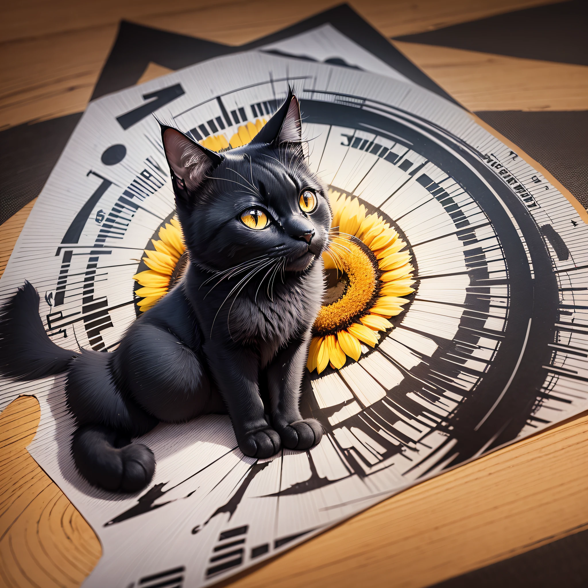 Create a logo for a billing system with the name Sunshine and that the main logo password a black cat with a small scar on the eye, written in elegant cursive lewtra the word sunshine below the black cat, anime style --auto --s2