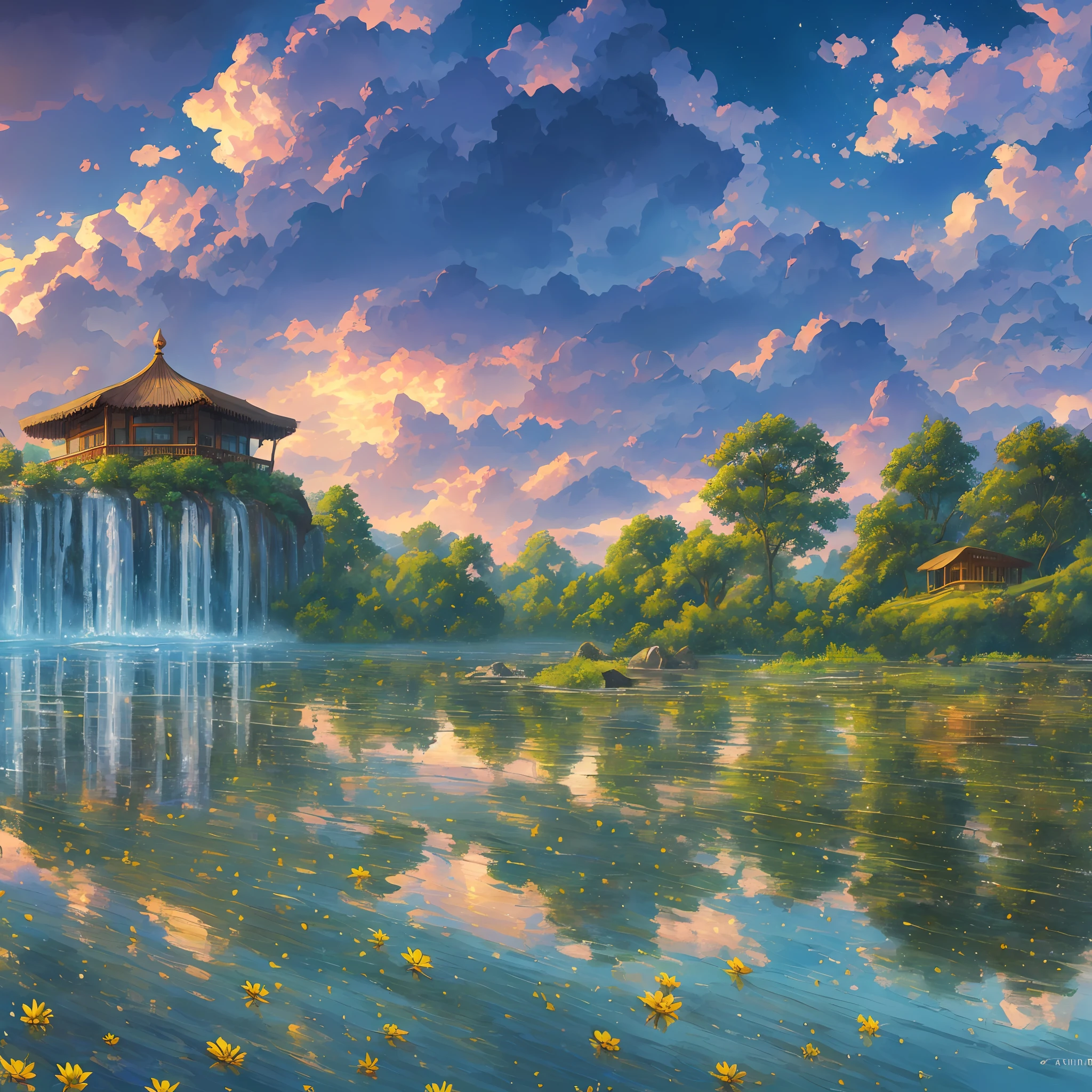 (Masterpiece, best quality, high quality, extremely detailed CG Unity 8k wallpaper), ((real)), ((Tyndall ray)), landscape, outdoor, flower, cloud, sky, no man, mountain, landscape, water, tree, rain, waterfall, cliff, nature, lake, river, award winning photography, bokeh, depth of field, HDR, flood, chromatic aberration , realistic, very detailed, art station trend, complex, high detail, dramatic, art halfway, wide-angle --auto --s2