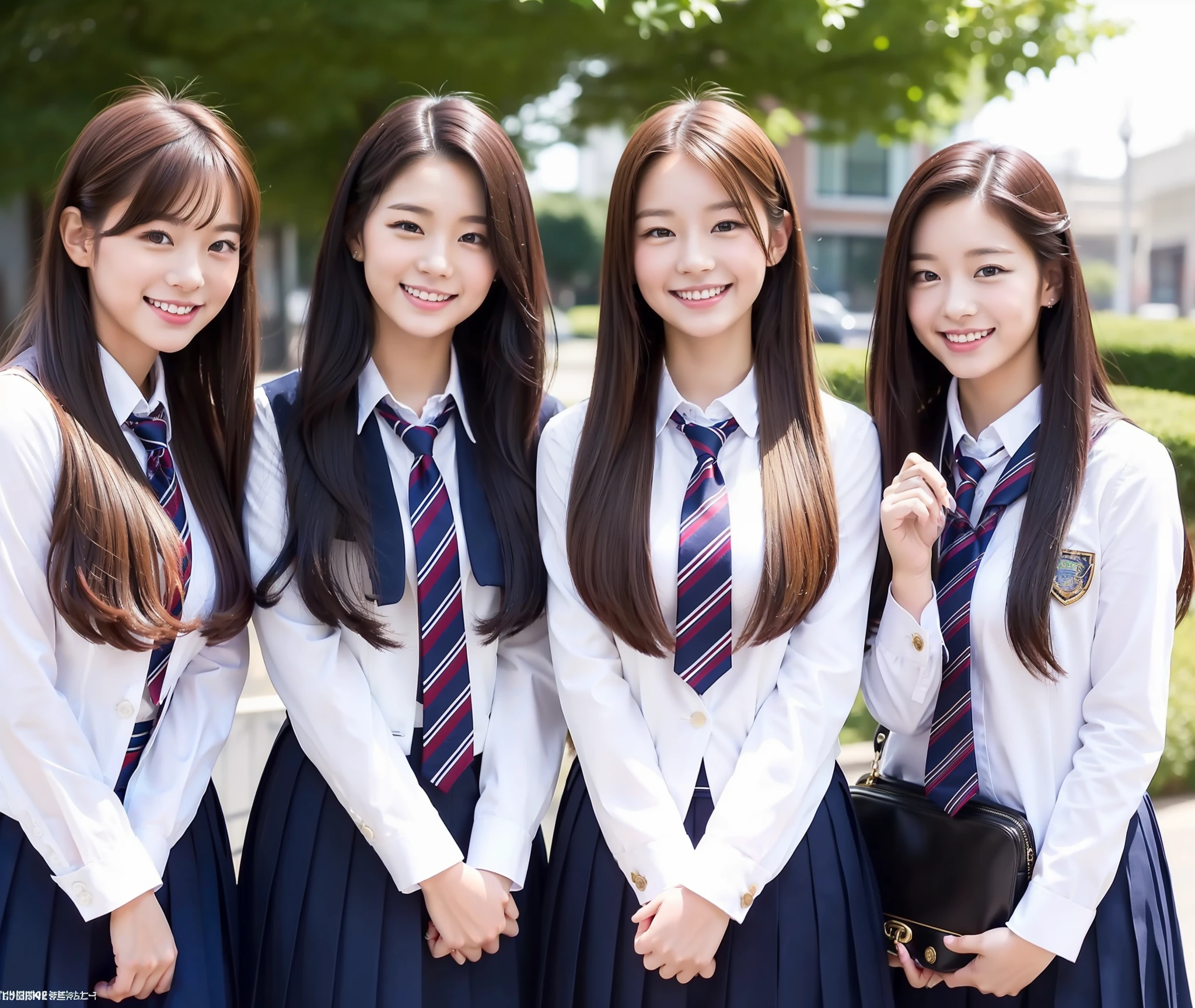 Young woman trio, oriental, idol, beauty, 16 years old, school uniform, smile