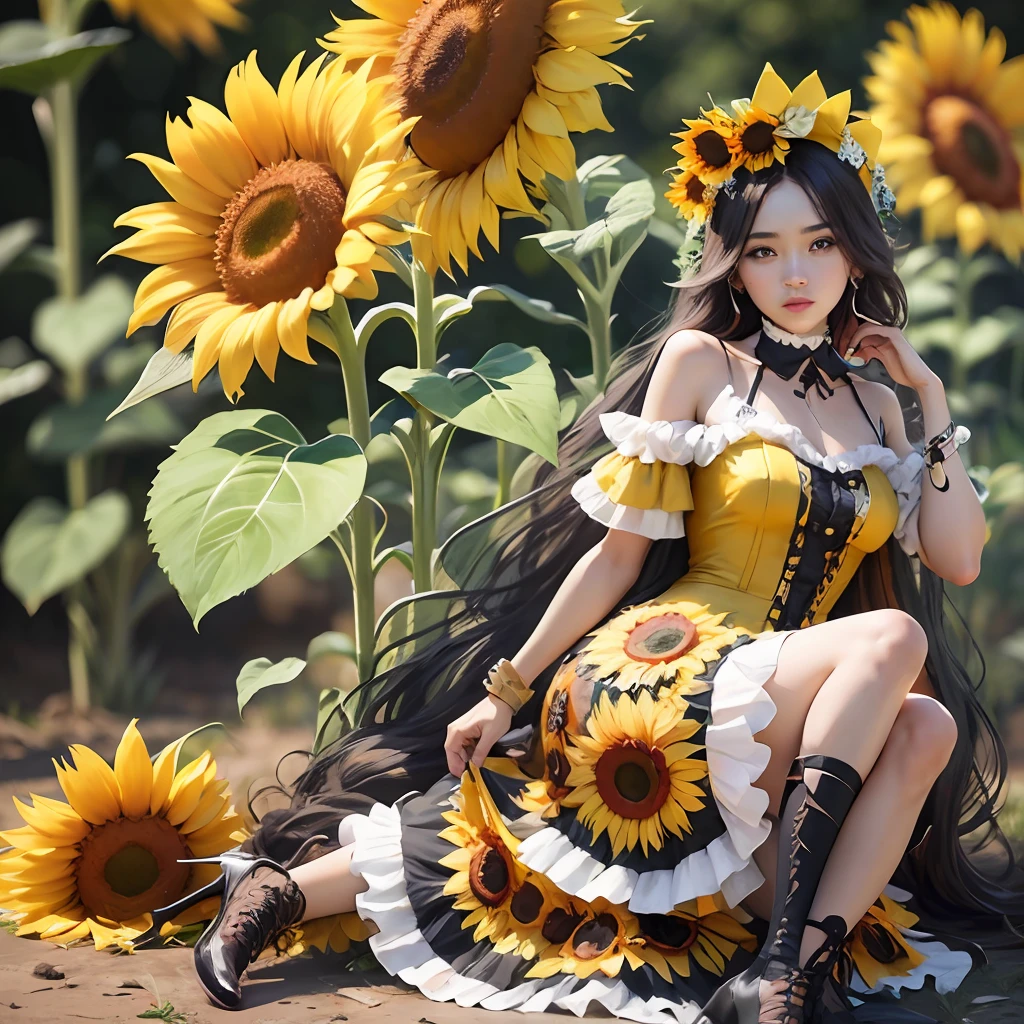 sunflower fashion outfit, dressup, concept, design, mataverse, --auto --s2