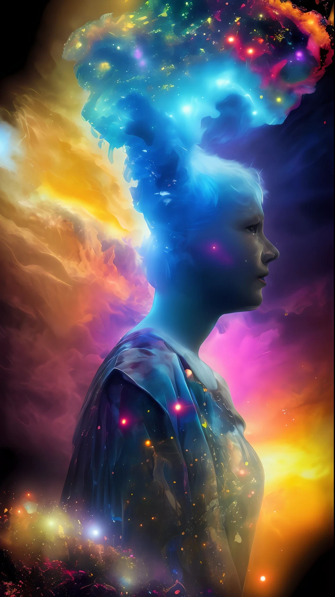 Incredible and spectacular scene, a "((high quality)), (detailed)), ((fantasy)), illustration, perspective (45 degree tilt angle), theme (enchanted forest style), scene elements (handsome boy, beautiful girl), picture quality (3D rendering effect), exquisite details, beautiful lights "emerge from glowing clouds, fractal nebula lines, cosmic entities, celestial bodies, universes, vibrant and vivid, swirling, rotating, impractical, high contrast, co-metabolic, magical, mysterious, mysterious, surreal, Oversaturated, colorful