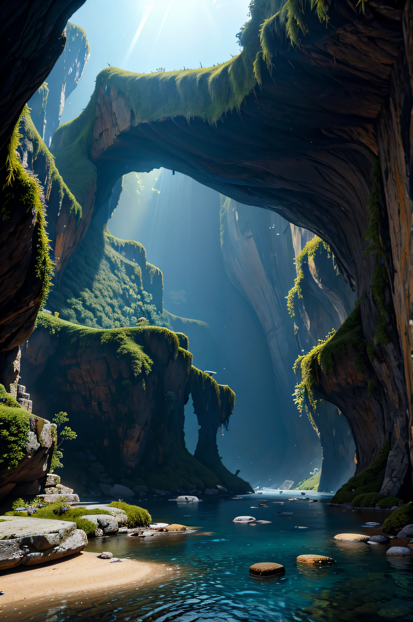 there is a light shining through a window in a cave, unreal engine 5 4 k uhd image, unreal engine 5 render dramatic, detailed unreal engine 5 render, unreal engine render concept art, unreal engine 5 render, unreal engine 5 environment, unreal engine 5 lighting, unreal engine 5 4k render, unreal engine 5 lumen, unreal engine 5 quality render