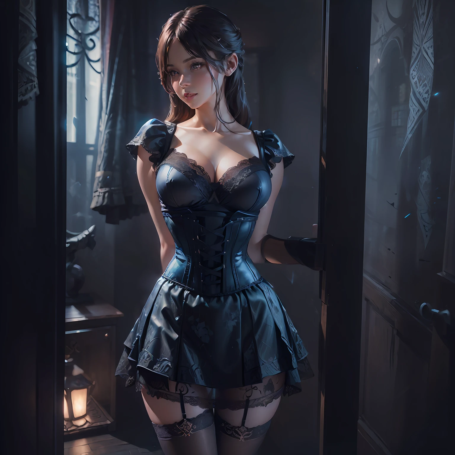 (in the dark:1.6), Hyperrealist portrait of female by david hockney and alphonse mucha, cleavage big breasts:1.2, (mini skirt:1,5) , fantasy art, photo realistic, dynamic lighting, artstation, volumetric lighting, very detailed faces, 4 k, award winning, 2 girls, in the dark, deep shadow, low key, full body shot, shot from behind, sexy, (sexy lace clothing:1.4), dress, corset, panties, miniscirt, blue, looking at viewer, makeup, lipstick, stockings, heels, bedroom, long hair, black hair , (in the dark:1.6), Hyperrealist portrait of female by david hockney and alphonse mucha, cleavage big breasts:1.2, (mini skirt:1,5) , fantasy art, photo realistic, dynamic lighting, artstation, volumetric lighting, very detailed faces, 4 k, award winning, 2 girls, in the dark, deep shadow, low key, full body shot, shot from behind, sexy, (sexy lace clothing:1.4), dress, corset, panties, miniscirt, blue, looking at viewer, makeup, lipstick, stockings, heels, bedroom, long hair, black hair --auto --s2