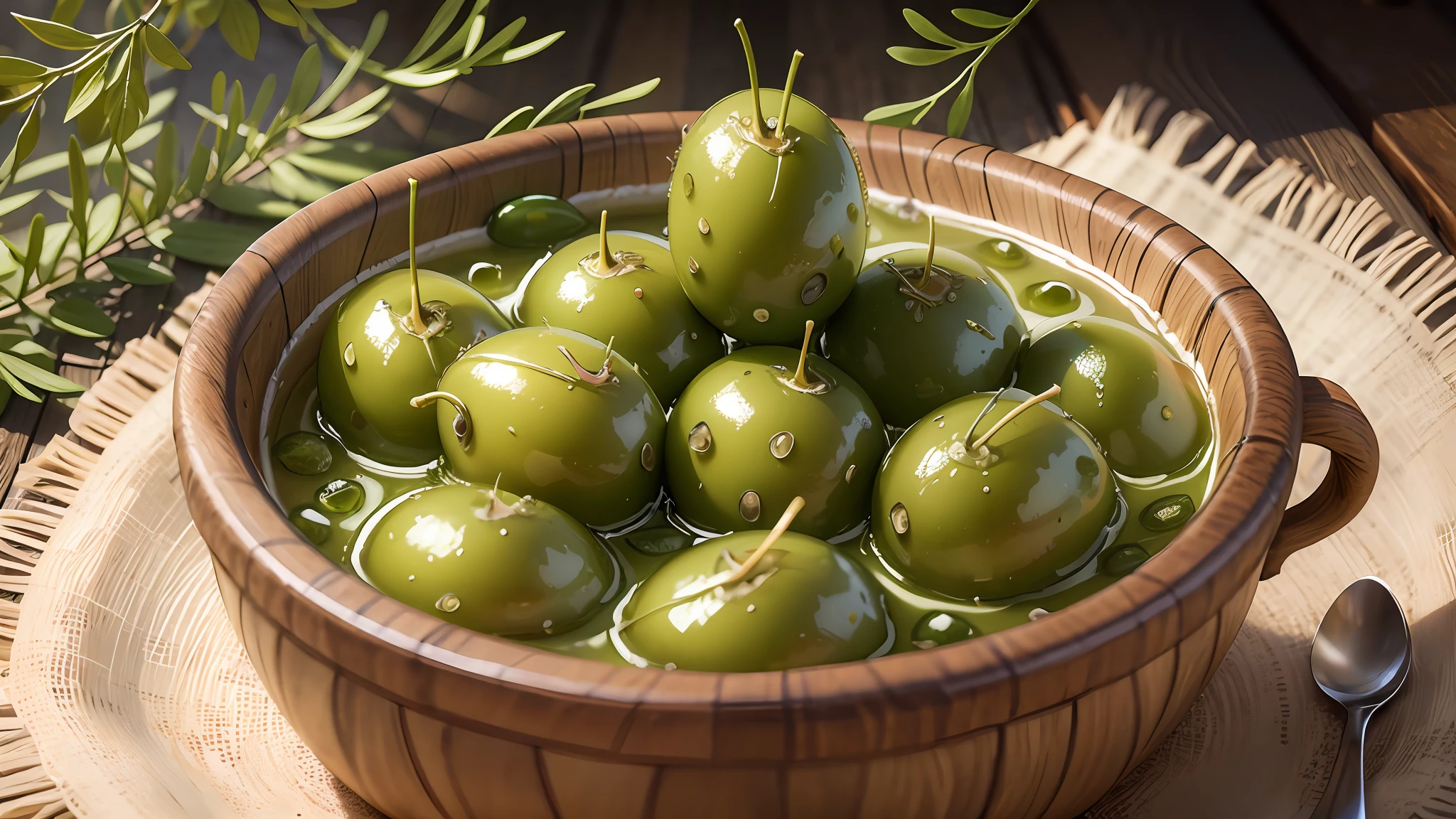 Masterpiece, Photo Realistic, Pickled Green Olives, Intricate, Award-winning Photo, --auto --s2