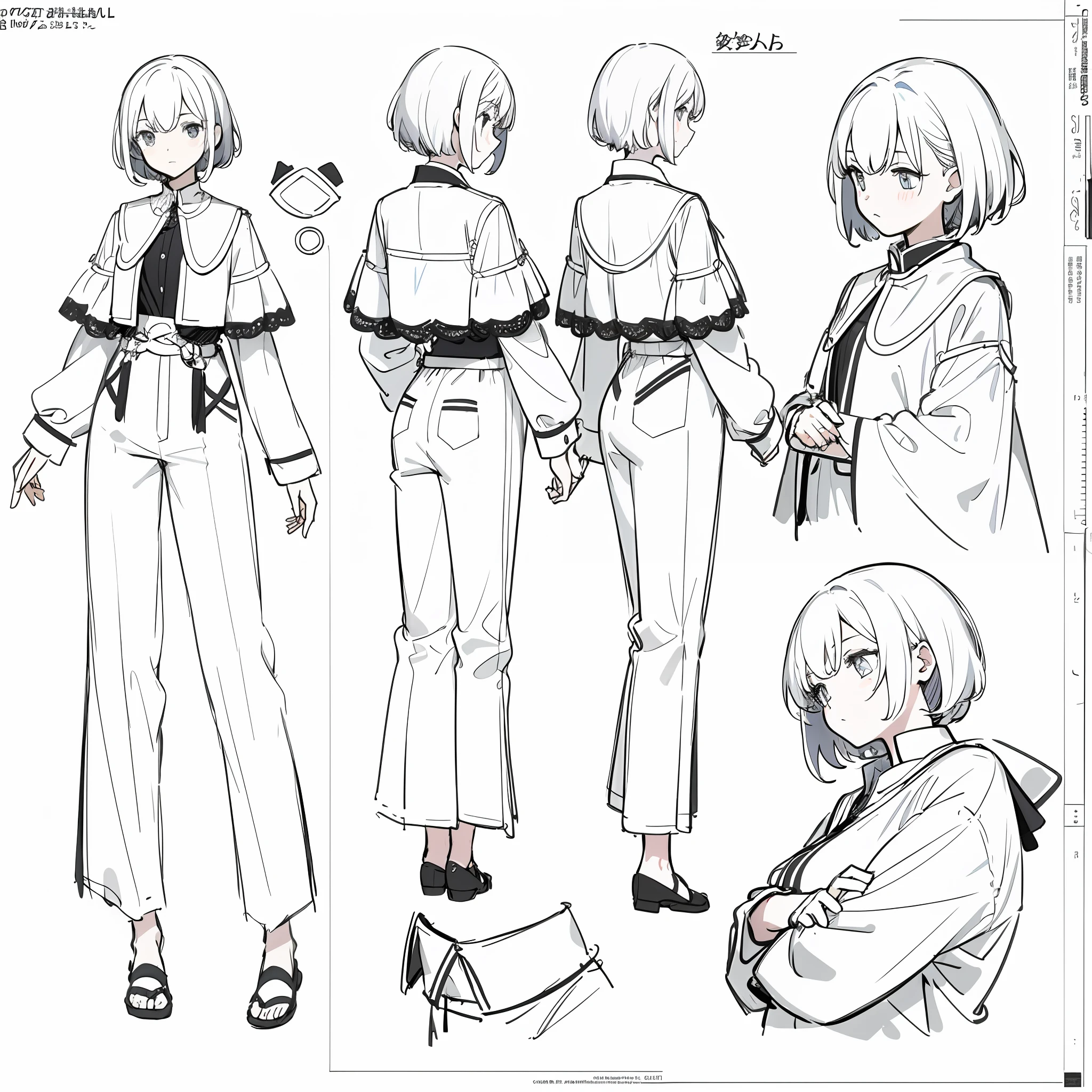 (masterpiece, best quality) detailed, girl, drawing reference, reference, lineart, sketch, short hair, (character design sheet, same character, front, side, back) sleeping clothes