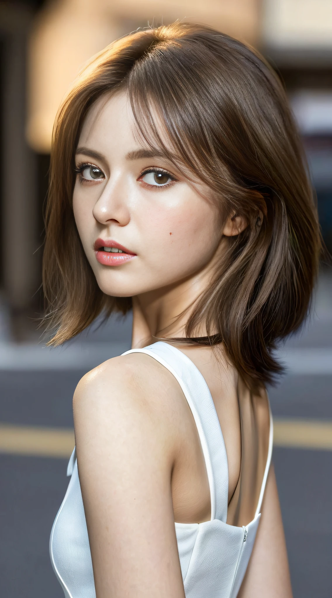 ((masterpiece:1.4, best quality)), ((masterpiece, best quality)), (photo realistic:1.4), professional lighting, physically-based rendering, very cute, big eyes, extremely detailed eyes and face, eyes with beautiful details, (beautiful japanese girl:1.05), face focus, from behind,