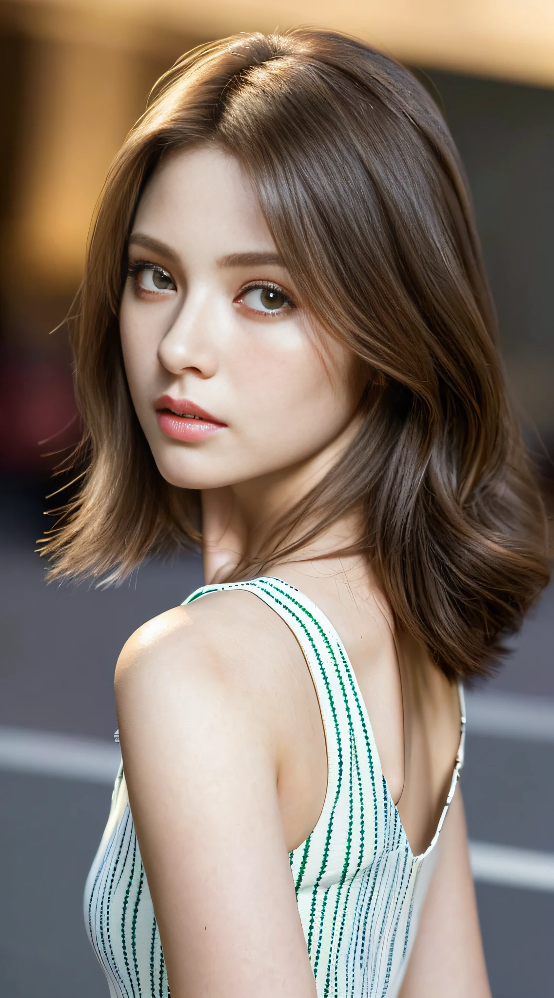 ((masterpiece:1.4, best quality)), ((masterpiece, best quality)), (photo realistic:1.4), professional lighting, physically-based rendering, very cute, big eyes, extremely detailed eyes and face, eyes with beautiful details, (beautiful japanese girl:1.05), face focus, from behind,
