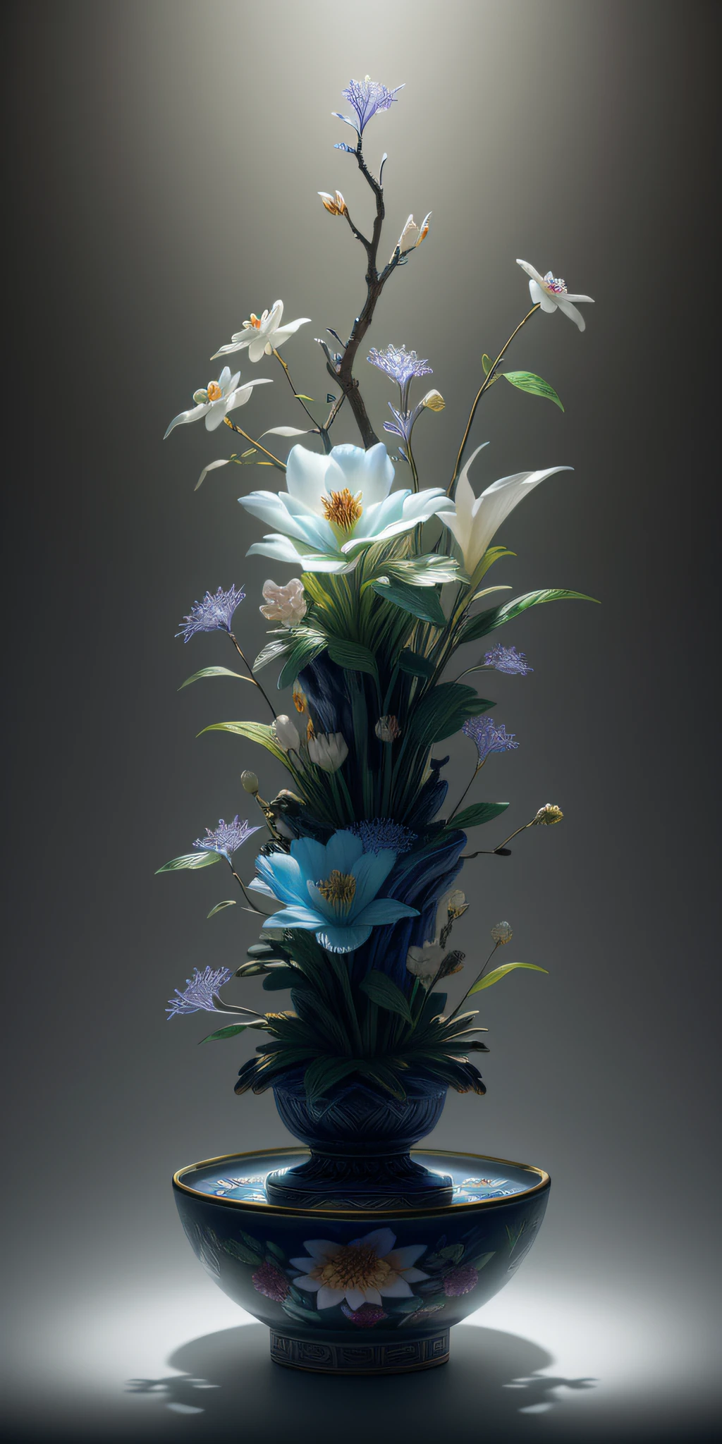 best quality, realistic, photorealistic, ultra detailed, "Mountain of Flower and Fruit+Fairy+Chinese Architecture" highly detailed carving on "southern ice" porcelain,Ultra wide angle,Accent Lighting,Volumetric Lighting,backlighting, (detailed light),((an extremely delicate and beautiful)),dramatic_shadow,ray_tracing,hdr