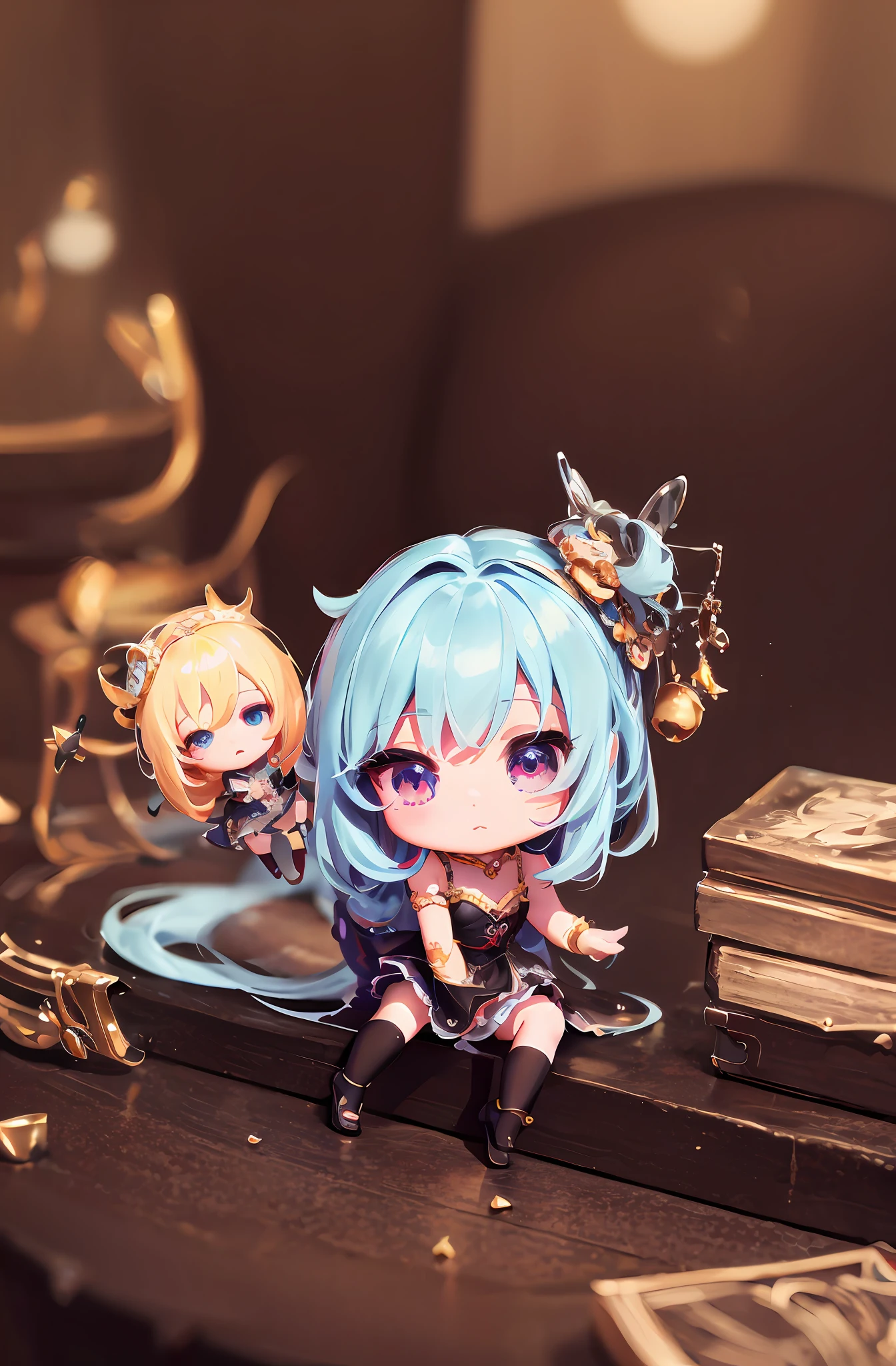 there is a doll that is sitting on a table, 8k high quality detailed art, anime goddess, style as nendoroid, stylized anime, anime style 4 k, cute detailed digital art, artwork in the style of guweiz, 8k octae render photo, advanced digital chibi art, cute 3 d render, anime style. 8k