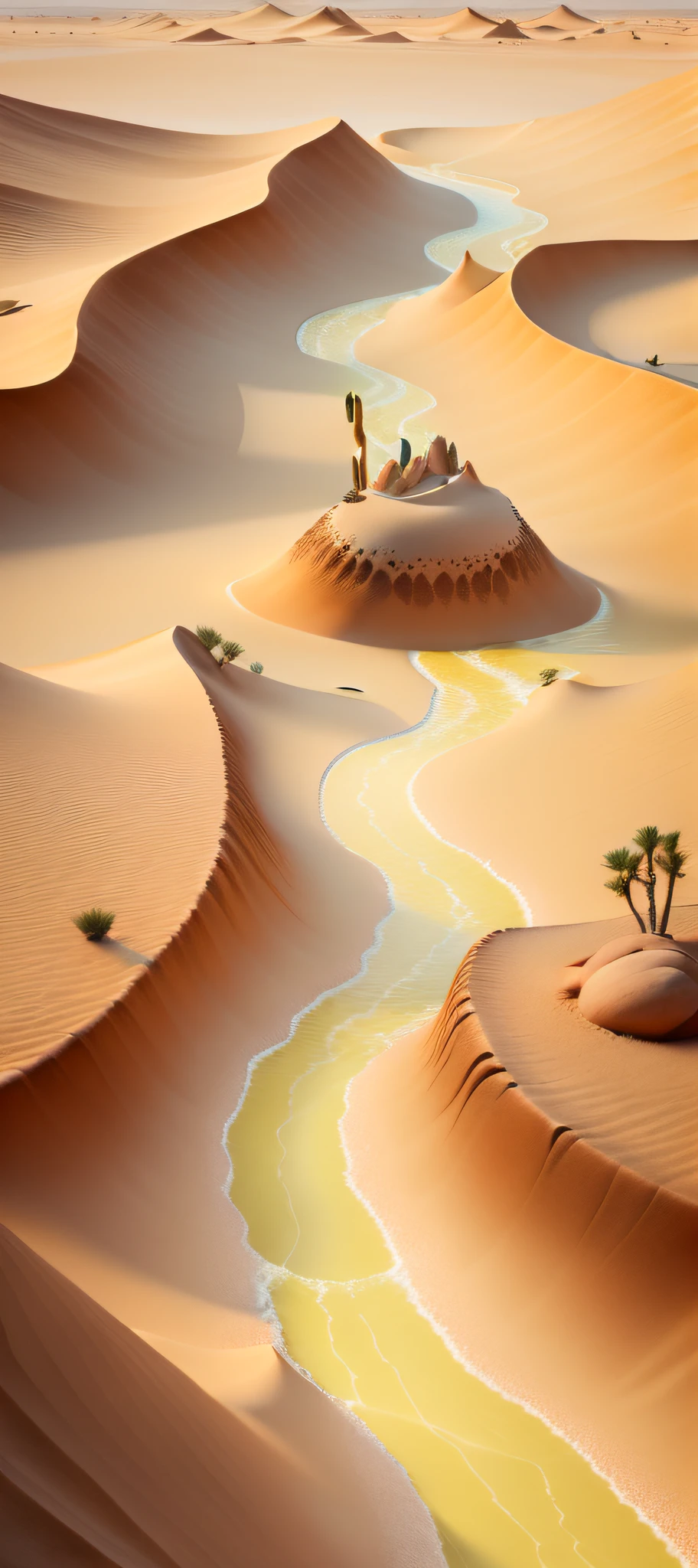 there is a picture of a desert with a stream running through it, sand and desert environment, stylized concept art, sand desert fantasy, desert environment, somewhere in sands of the desert, 3 d render stylized, desert oasis background, stylized game art, painted as a game concept art, stylized 3d render, stylized as a 3d render