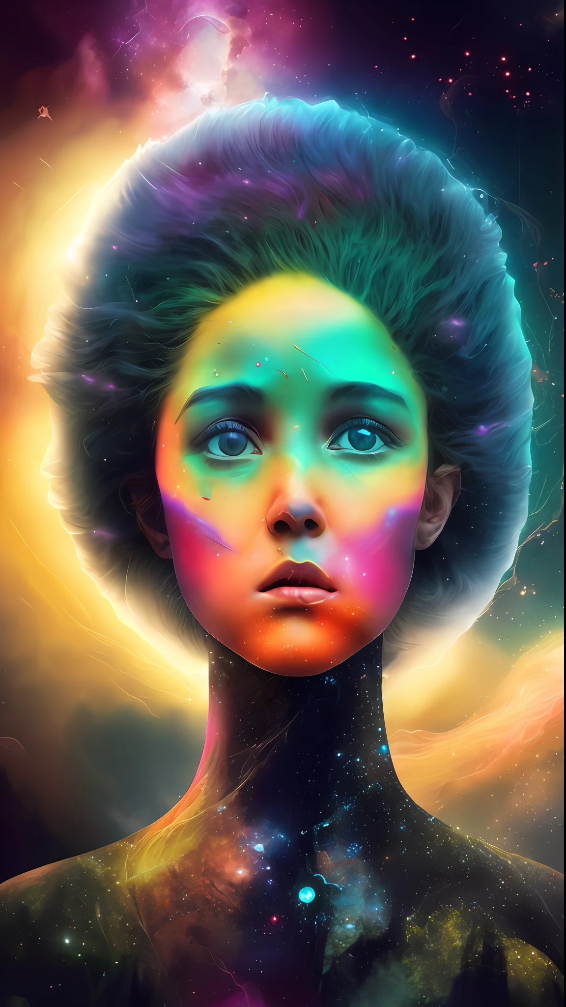 Incredible and spectacular scene, a "((high quality)), (detailed)), ((fantasy)), illustration, perspective (45 degree tilt angle), theme (enchanted forest style), scene elements (handsome boy, beautiful girl), picture quality (3D rendering effect), exquisite details, beautiful lights "emerge from glowing clouds, fractal nebula lines, cosmic entities, celestial bodies, universes, vibrant and vivid, swirling, rotating, impractical, high contrast, co-metabolic, magical, mysterious, mysterious, surreal, Oversaturated, colorful