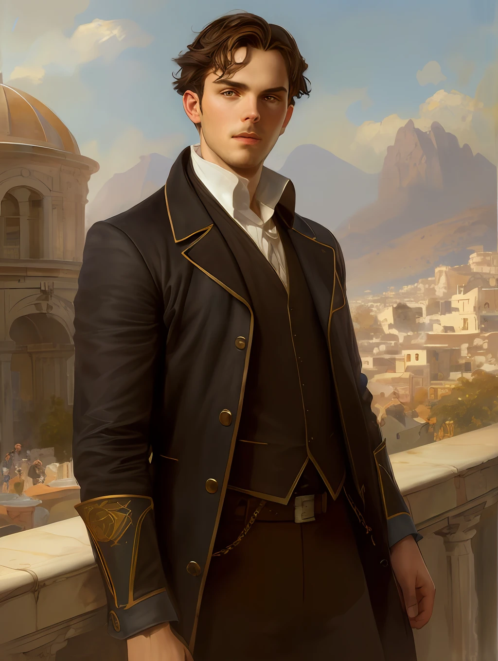 (Masterpiece) Nicholas Hoult as an insanely handsome middle-age man, red skin, black short messy hair, hazel eyes, perfect face, extremely handsome man, big Greek nose, nice lips, biblical, gospel, digital painting, watercolor painting oil, painterly, by Jeremy Lipking, by Antonio J. Manzanedo, Alphonse Mucha, Fuller Graves, Bartolome Esteban Murillo, JC Leyendecker, Craig Mullins, Peter Paul Rubens Detailed Painting, CGSetivity, ArtStation HD, High Detail, Photorealism, Concept Art, ArtStation HD, official art, trend in the artstation, 8k.