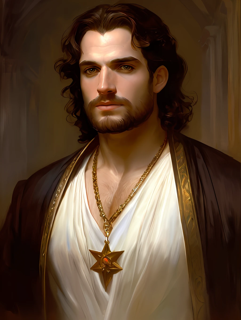 (Masterpiece) Henry Cavill as an insanely handsome middle-age man, red skin, black short messy hair, hazel eyes, perfect face, extremely handsome man, big Greek nose, nice lips, biblical, gospel, digital painting, watercolor painting oil, painterly, by Jeremy Lipking, by Antonio J. Manzanedo, Alphonse Mucha, Fuller Graves, Bartolome Esteban Murillo, JC Leyendecker, Craig Mullins, Peter Paul Rubens Detailed Painting, CGSetivity, ArtStation HD, High Detail, Photorealism, Concept Art, ArtStation HD, official art, trend in the artstation, 8k.
