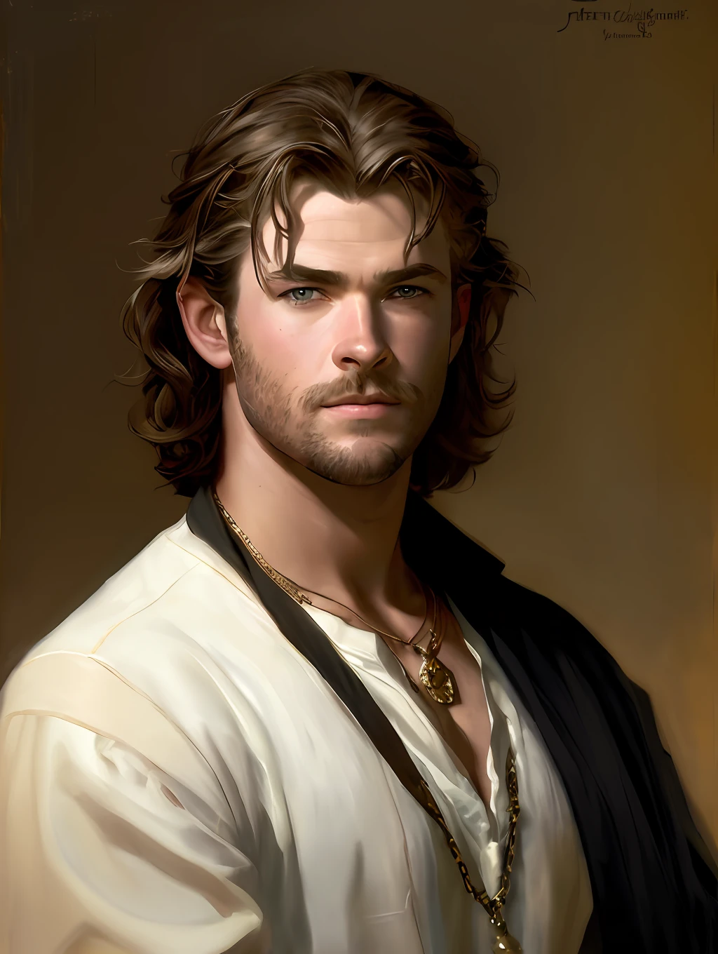 (Masterpiece) Chris Hemsworth as an insanely handsome middle- man, red skin, black short messy hair, hazel eyes, perfect face, extremely handsome man, big Greek nose, nice lips, biblical, gospel, digital painting, watercolor painting oil, painterly, by Jeremy Lipking, by Antonio J. Manzanedo, Alphonse Mucha, Fuller Graves, Bartolome Esteban Murillo, JC Leyendecker, Craig Mullins, Peter Paul Rubens Detailed Painting, CGSetivity, ArtStation HD, High Detail, Photorealism, Concept Art, ArtStation HD, official art, trend in the artstation, 8k.
