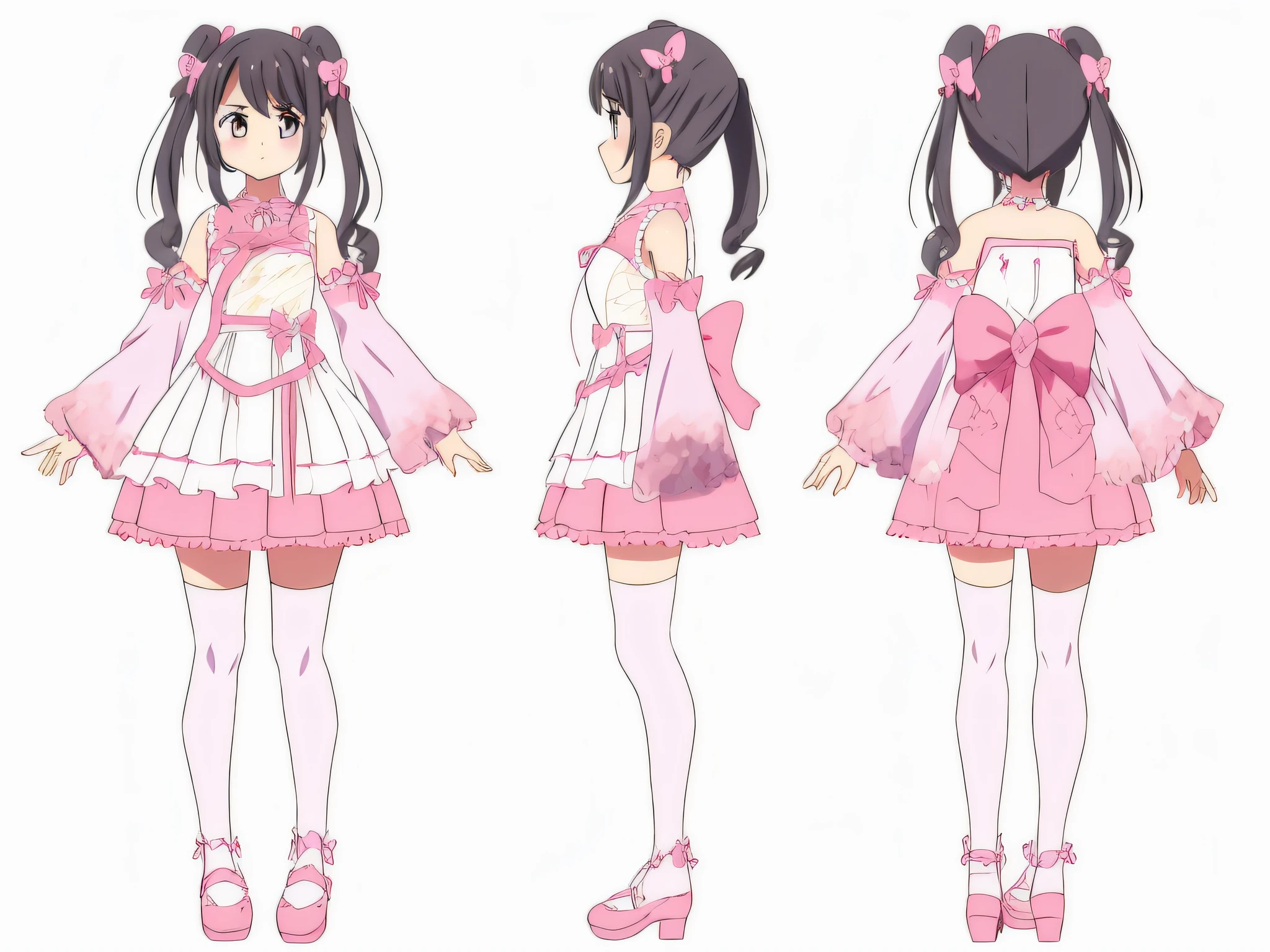 anime character of a girl in a pink dress with a bow, pretty anime character design, cute anime waifu in a nice dress, small curvy , anime character design, anime moe artstyle, anime visual of a cute girl, anime full body illustration, anime character reference sheet, shoujo manga character design, full body character design, small lolil