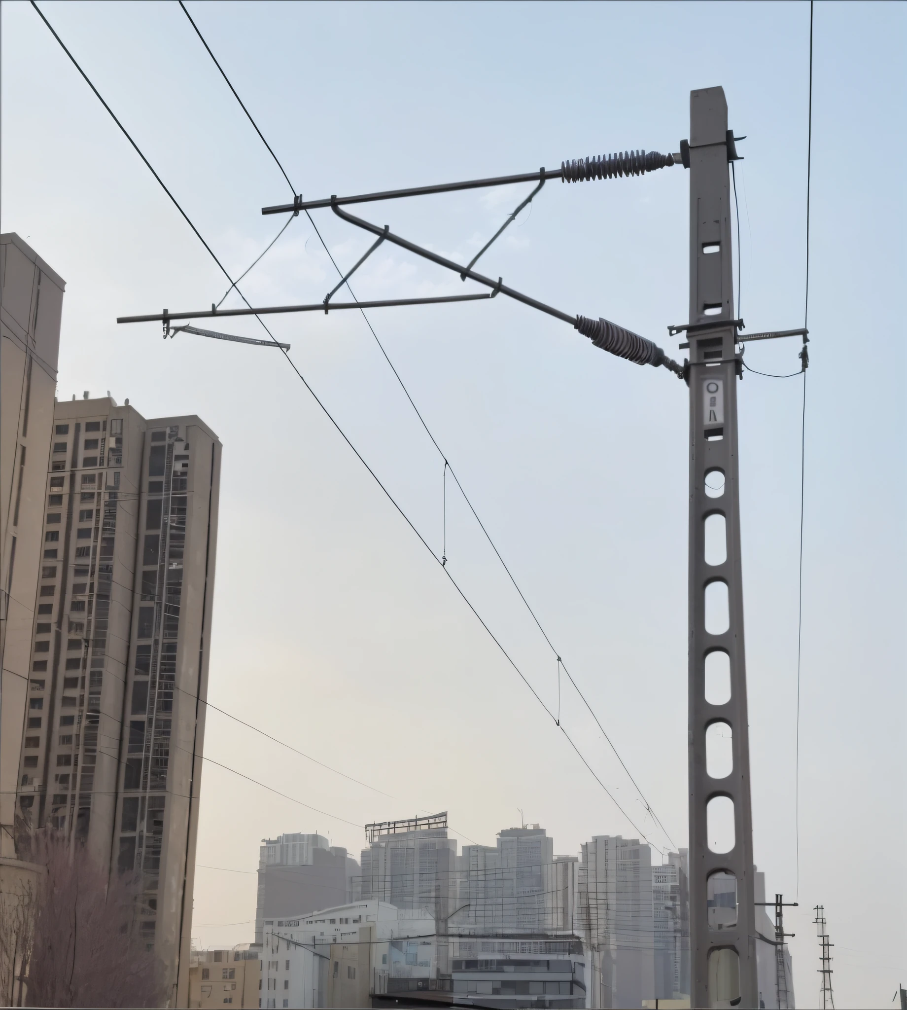 Overhead wire, photo shows a large single wire, cable, interesting composition, hanging cable, tangled overhead wire, wire in the background, connecting wire, connecting wire, floating power cable, wire hanging above the street, wire connection, electric arch, connecting slot wire, power cord