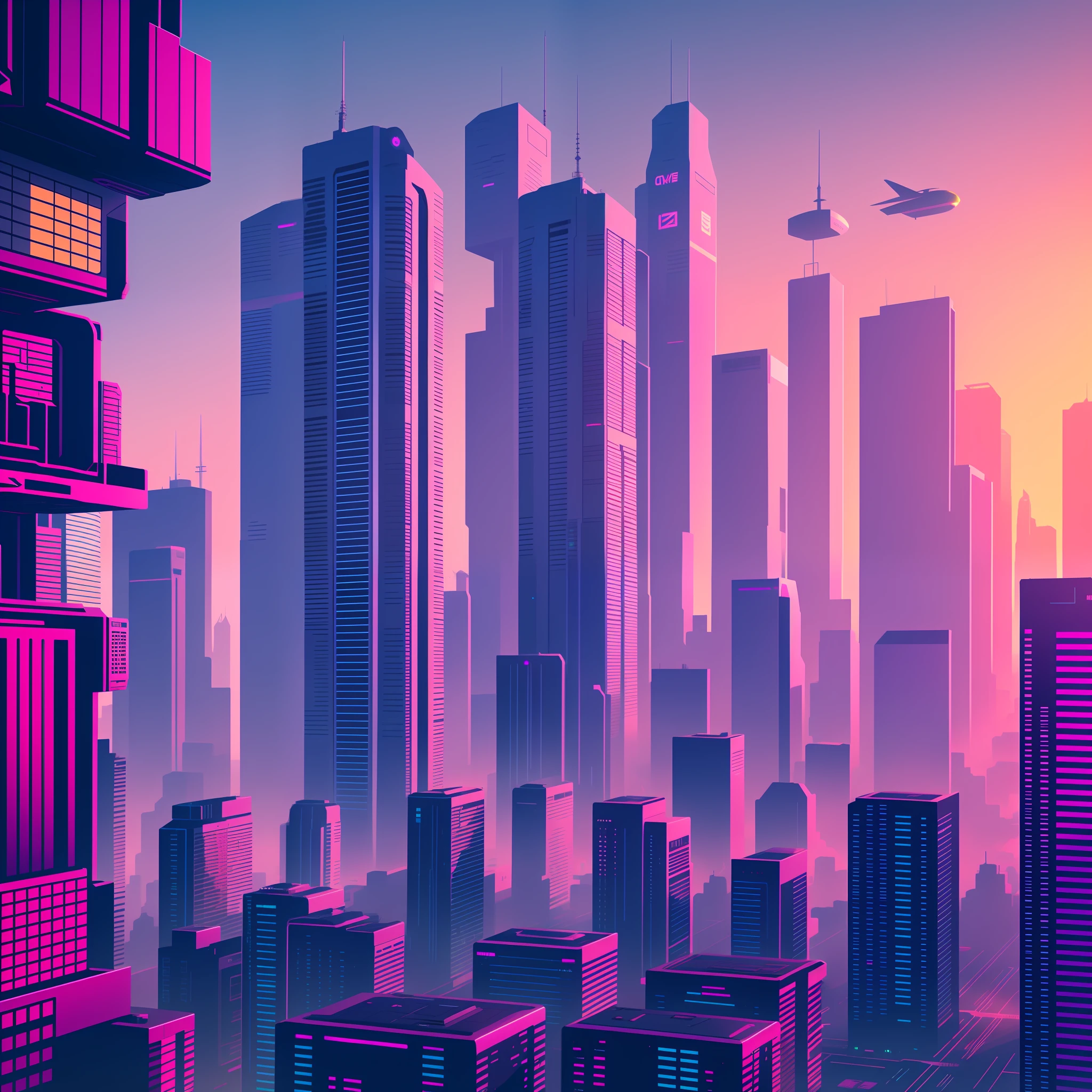 large airship cyberpunk synthwave