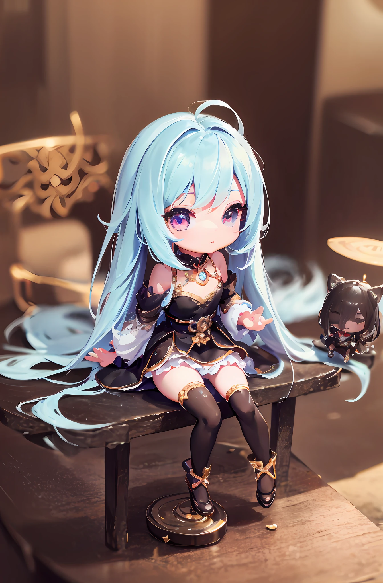 there is a doll that is sitting on a table, 8k high quality detailed art, anime goddess, style as nendoroid, stylized anime, anime style 4 k, cute detailed digital art, artwork in the style of guweiz, 8k octae render photo, advanced digital chibi art, cute 3 d render, anime style. 8k