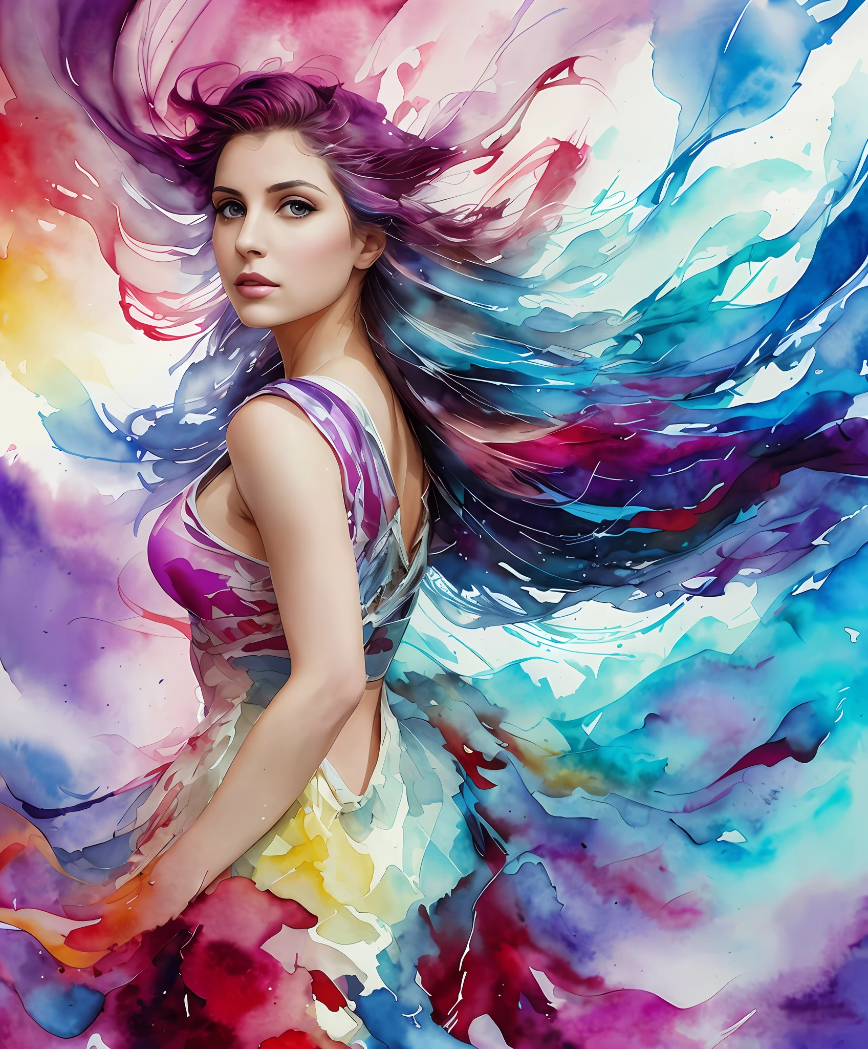 painting of a woman with long hair and flowing dress, beautiful art uhd 4 k, art of alessandro pautasso, beautiful digital artwork, beautiful gorgeous digital art, beautiful digital art, gorgeous digital art, colorful art, colorfull digital fantasy art, intense watercolor, expressive beautiful painting, vibrant watercolor painting, stunning digital art, colorful watercolor painting, colorful digital painting