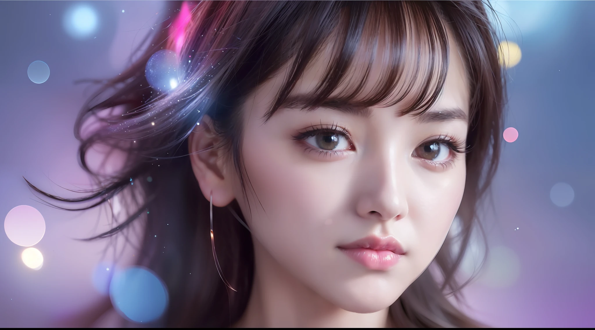 (8k, RAW photo, photorealistic: 1.25), (lip gloss, eyelashes, glossy face, glossy skin, top quality, ultra high resolution, depth of field, chromatic aberration, caustics, wide lighting, natural shading, kpop idol) gentle and goddess-like happiness,,, staring at the viewer with the whole body, upper body,