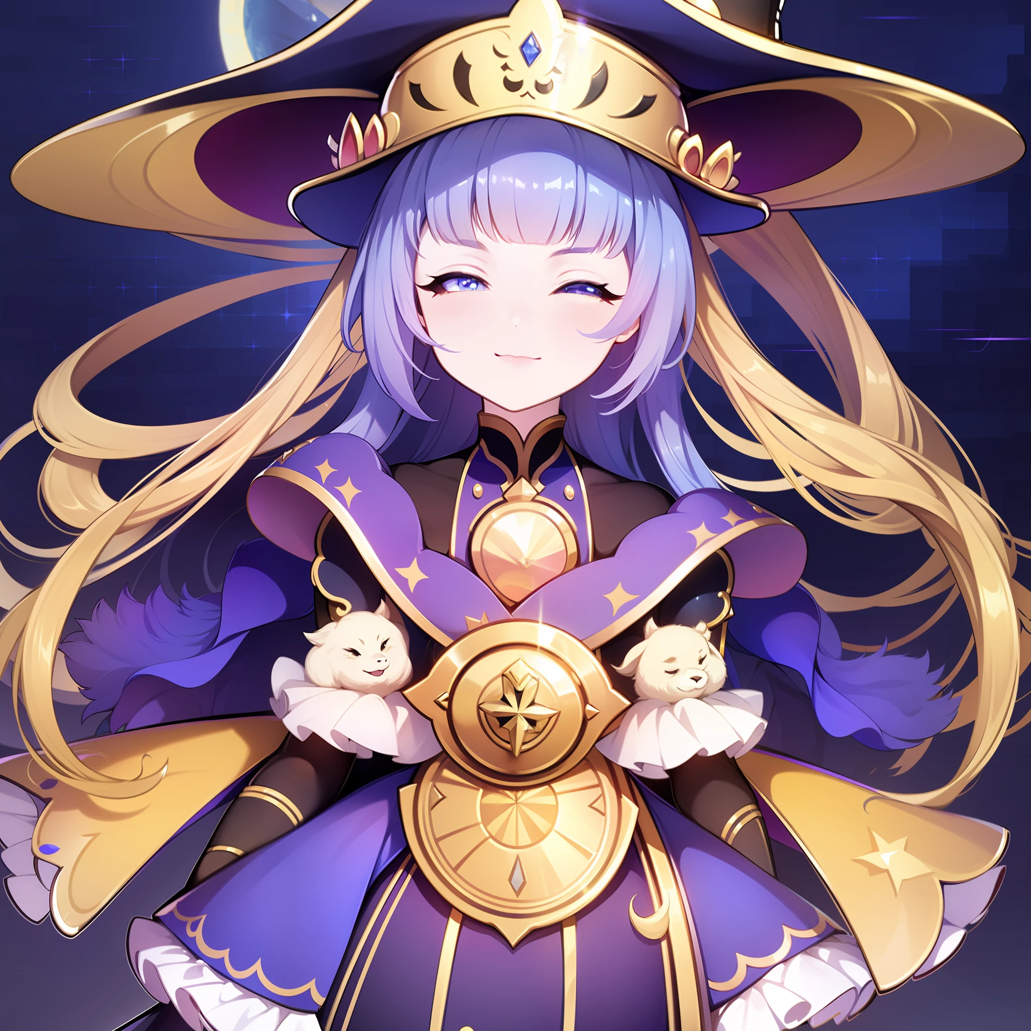 a close up of a person wearing a costume, alchemist library background, sapphire, nanquan, lunar, smol, her eyes are closed, three guilders : a magician, expensive outfit, inspired by Clarice Beckett, elegant suit, napoleon, necro, idol, very symmetrical