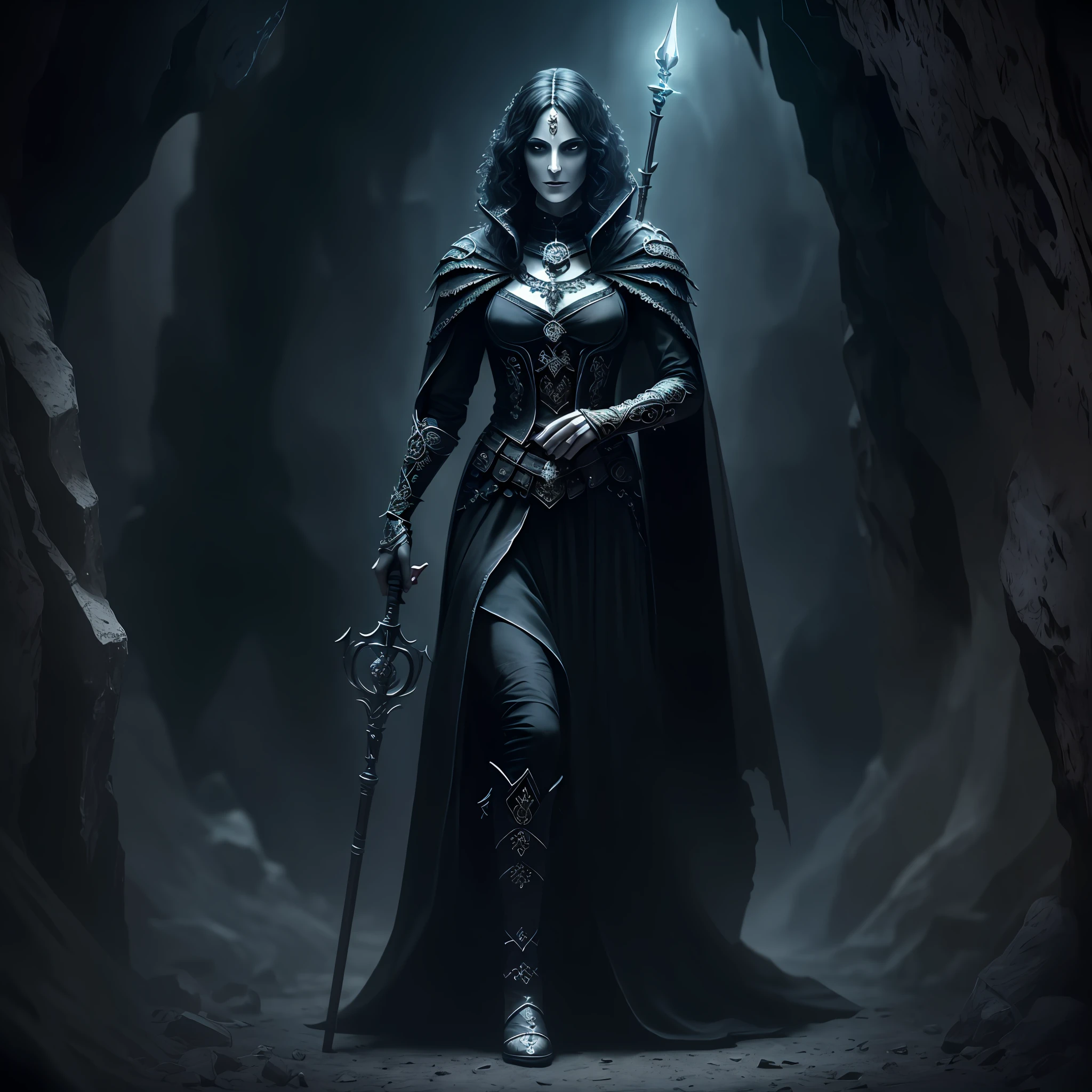 ((Necromonger Man)), in a ((highly detailed royal costume)), holding a scepter, ((inside a dark cave)), ((full body)), perfect face, perfect skin, visible pores, runny hair, dark fantasy art, dark fantasy style art, dark fantasy horror art, dark fantasy concept art, dark fantasy art, ((Abaddon)), in dark fantasy art style,  ((gothic fantasy art)), dark fantasy character design. masterpiece, best quality, RAW photo, 8k uhd, dslr, soft lighting, professional high detail RAW color photography, (soft studio lighting, volumetric shadows), natural lighting, hard focus, film grain, depth of field, high contrast lights, high quality, film grain, (masterpiece: 1.5), best quality, high quality, realism, (detailed background: 1.2),