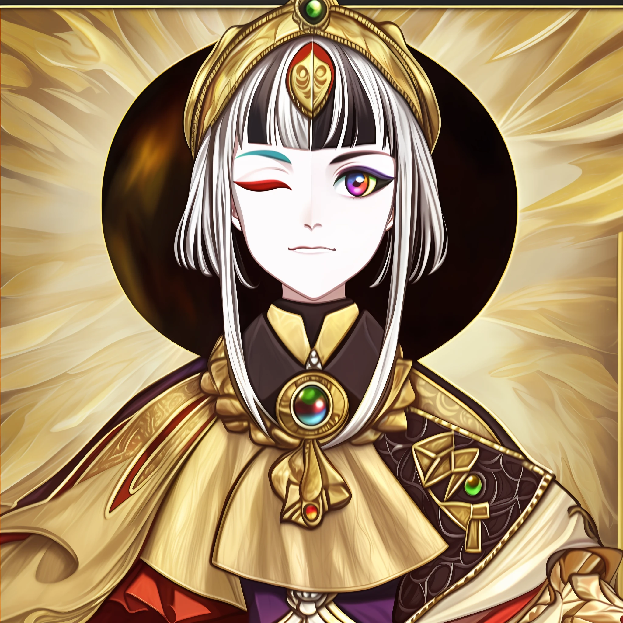 a close up of a person wearing a dress, vampire nun, ultimate collab, her eyes are closed, gilded outfit, st cirq lapopie, intricate heterochromia sad, ripped fabric, da vinci, formal suit, 872637744, contest, low angel, chique