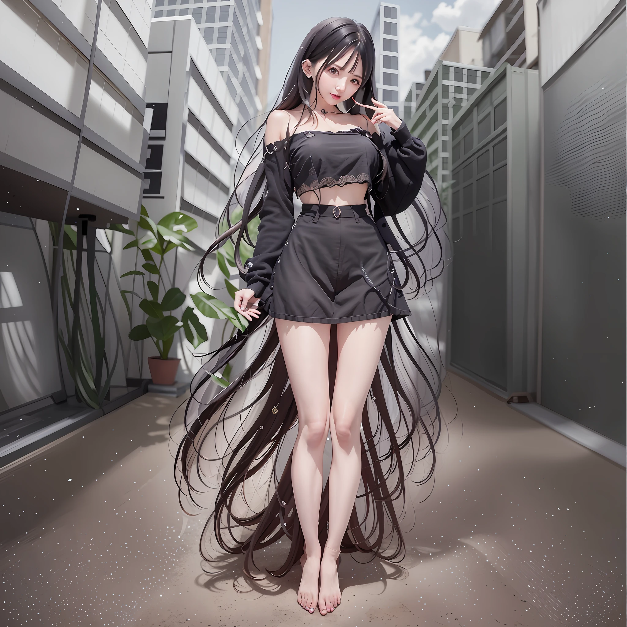 super smile, brown hair, (raw photo: 1.2), (photorealistic: 1.4), (masterpiece: 1.3), (best quality: 1.4), dreamy, (detailed eyes), (detailed facial features), (detailed clothing features), skin tension, (shiny skin),(slender girl),(slim girl),1girl,((full body)),solo,cute,innocent,smile, VirtualGirl-Aim, (medium breasts), bangs, straight hair, long hair, black hair, black eyes, crystal pendant, gray sweater, hip skirt, high heels,