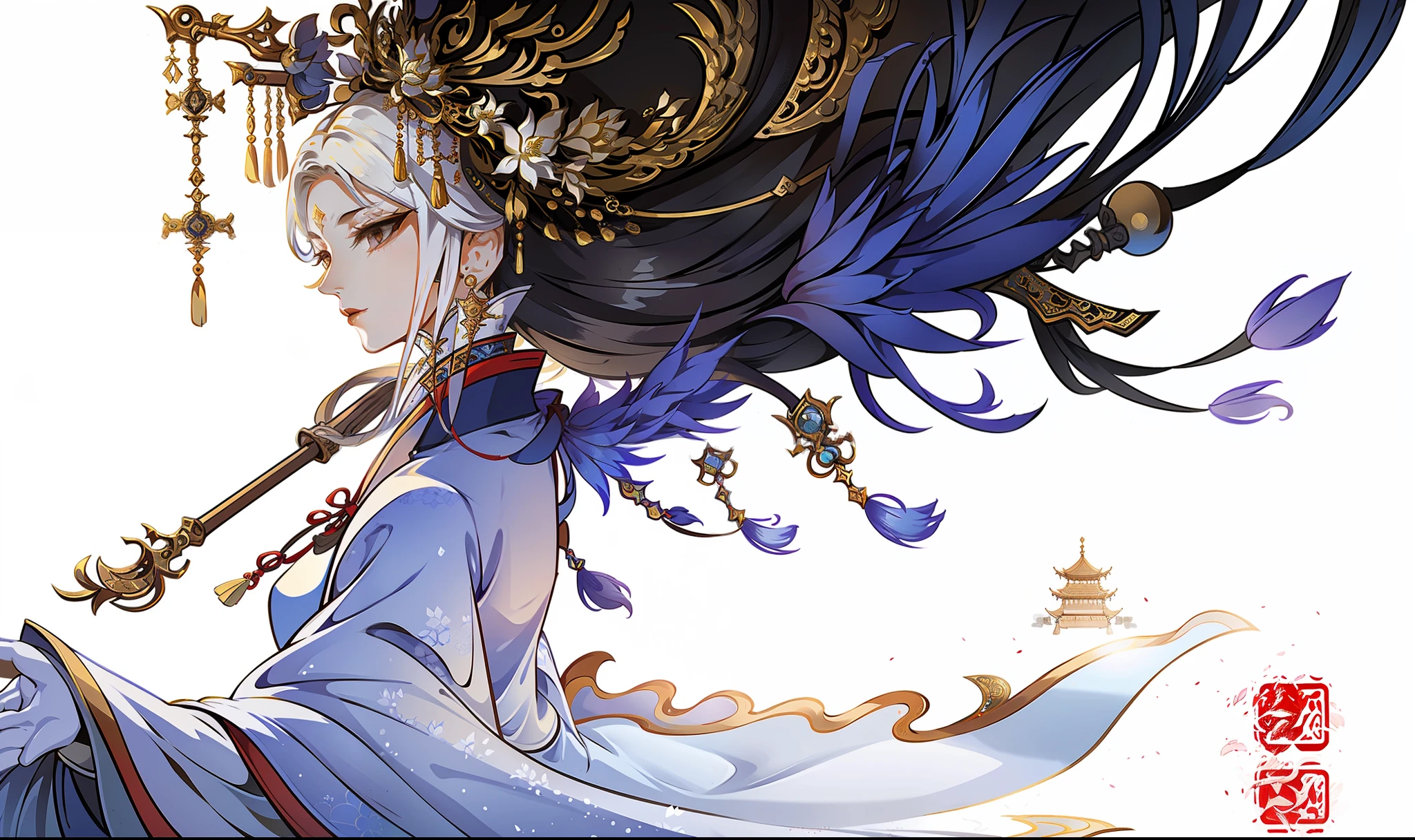 A girl, ancient Chinese costume, whole body, sunshine, clear face, clean white background, masterpiece, super detail, epic composition, ultra HD, high quality, extremely detailed, official art, uniform 8k wallpaper, super detail, 32k -- v 6