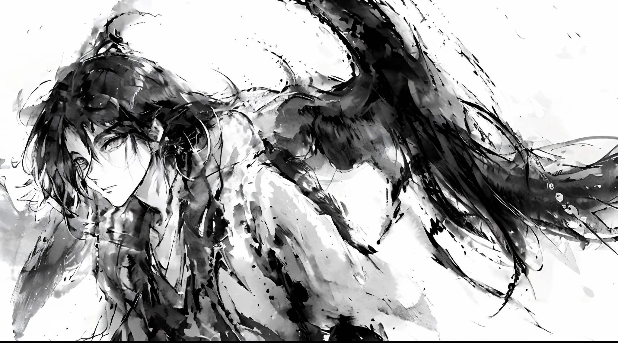 masterpiece, best quality,1boy,standing, black hair bun,cold face, upper body, (front),monochrome, greyscale, .