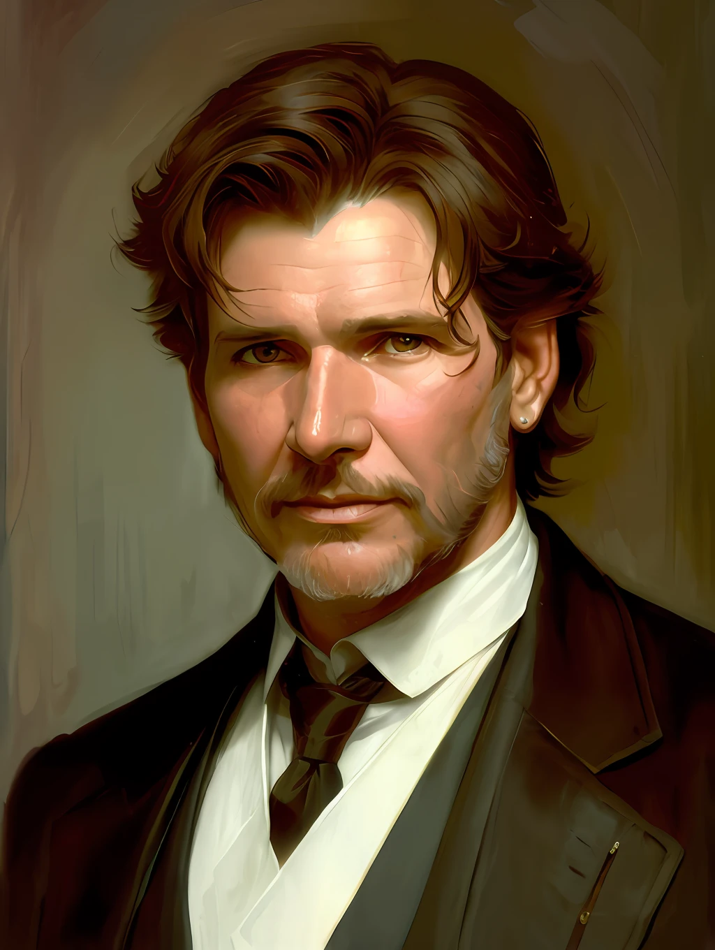 (Masterpiece) Harrison Ford as an insanely handsome middle- man, red skin, black short messy hair, hazel eyes, perfect face, extremely handsome man, big Greek nose, nice lips, biblical, gospel, digital painting, watercolor painting oil, painterly, by Jeremy Lipking, by Antonio J. Manzanedo, Alphonse Mucha, Fuller Graves, Bartolome Esteban Murillo, JC Leyendecker, Craig Mullins, Peter Paul Rubens Detailed Painting, CGSetivity, ArtStation HD, High Detail, Photorealism, Concept Art, ArtStation HD, official art, trend in the artstation, 8k.