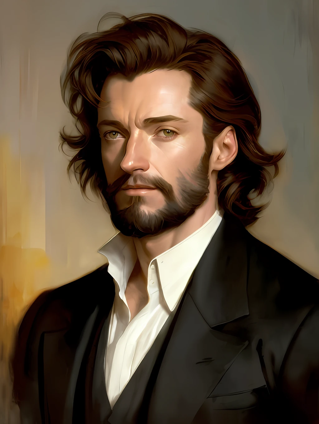 (Masterpiece) Hugh Jackman as an insanely handsome middle-age man, red skin, black short messy hair, hazel eyes, perfect face, extremely handsome man, big Greek nose, nice lips, biblical, gospel, digital painting, watercolor painting oil, painterly, by Jeremy Lipking, by Antonio J. Manzanedo, Alphonse Mucha, Fuller Graves, Bartolome Esteban Murillo, JC Leyendecker, Craig Mullins, Peter Paul Rubens Detailed Painting, CGSetivity, ArtStation HD, High Detail, Photorealism, Concept Art, ArtStation HD, official art, trend in the artstation, 8k.