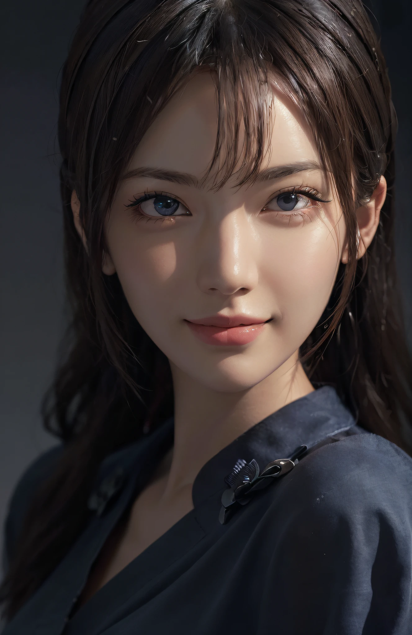 (ultra realistic) , (illustration), (increase resolution), (8K), (extremely detailed), (best illustration), (beautiful detailed eyes), (best quality), (ultra-detailed), (masterpiece), (wallpaper), (detailed face), solo,1 girl, looking at viewers, delicate details, detailed faces, in the dark, deep shadow, low key,pureerosfaceace_v1, smile,