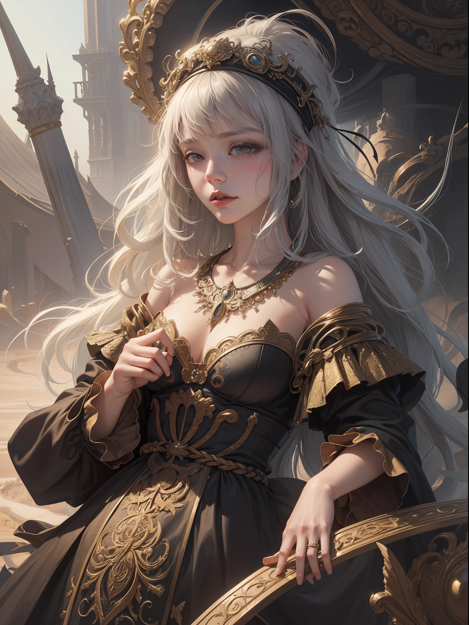 Official Art, Concept Art, Unity 8k Wallpaper, Super Detailed, Beautiful Aesthetic, Masterpiece, Top Quality, (Zentangle, Mandala, Tangled, Tangled), (Fractal Art: 1.3), One Girl, Highly Detailed, Dynamic Angle, Cowboy Shot, Most Beautiful Form Chaos, Elegant, Brutalist Design, Vibrant Colors, Huge Magic, Wizard, Aristocratic Costume, upper body, romanticism, James Jean, Robbie Dowi Antono, Los Tran, Francis Bacon, Michal Muratz, Adrian Guyney, Petra Cortwright, Gerhard Richter, Takato Yamamoto, Ashley Wood, atmosphere, ecstasy notes, streaming notes are displayed