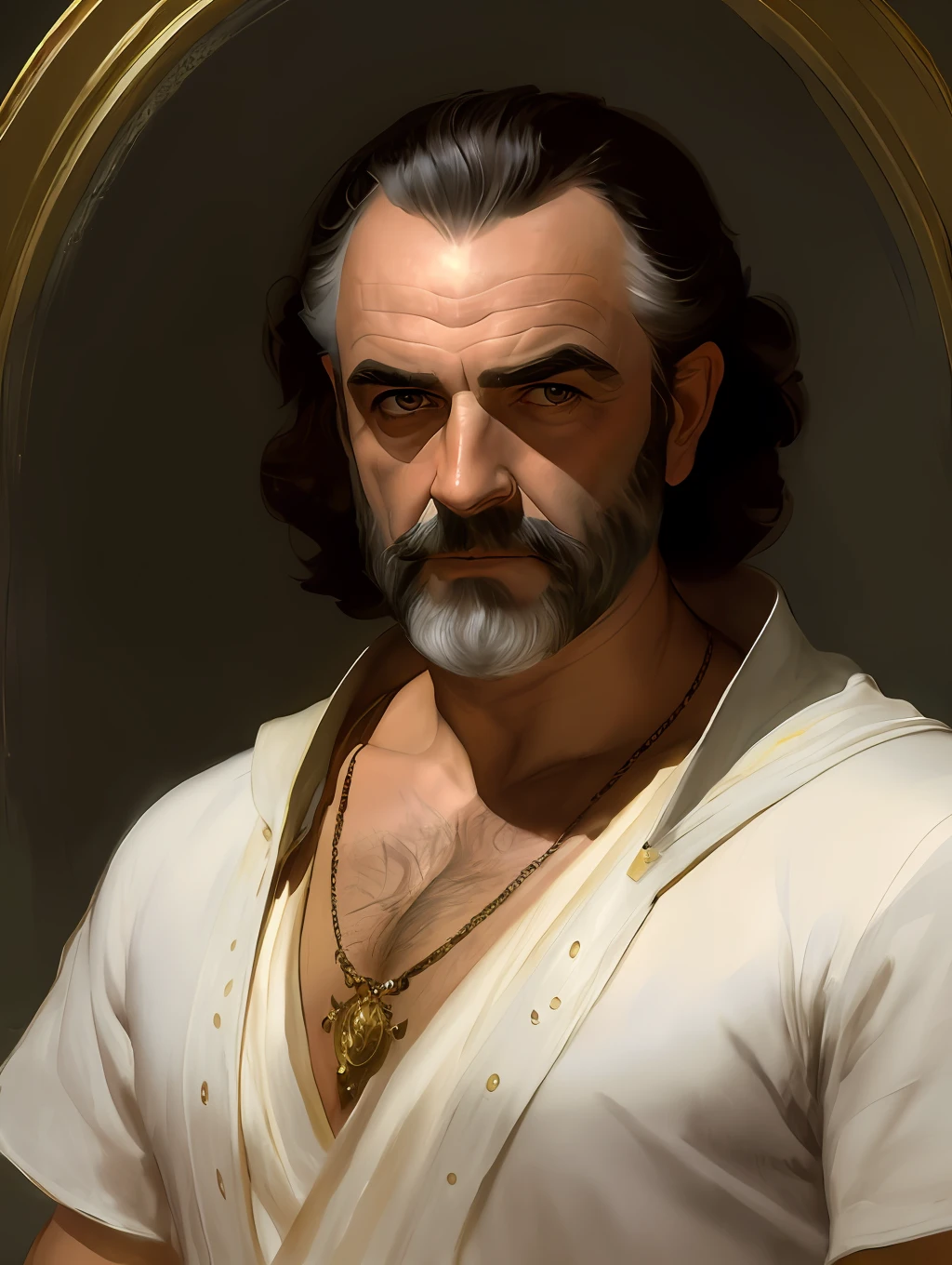 (Masterpiece) Sean Connery as an insanely handsome middle-age man, red skin, black short messy hair, hazel eyes, perfect face, extremely handsome man, big Greek nose, nice lips, biblical, gospel, digital painting, watercolor painting oil, painterly, by Jeremy Lipking, by Antonio J. Manzanedo, Alphonse Mucha, Fuller Graves, Bartolome Esteban Murillo, JC Leyendecker, Craig Mullins, Peter Paul Rubens Detailed Painting, CGSetivity, ArtStation HD, High Detail, Photorealism, Concept Art, ArtStation HD, official art, trend in the artstation, 8k.