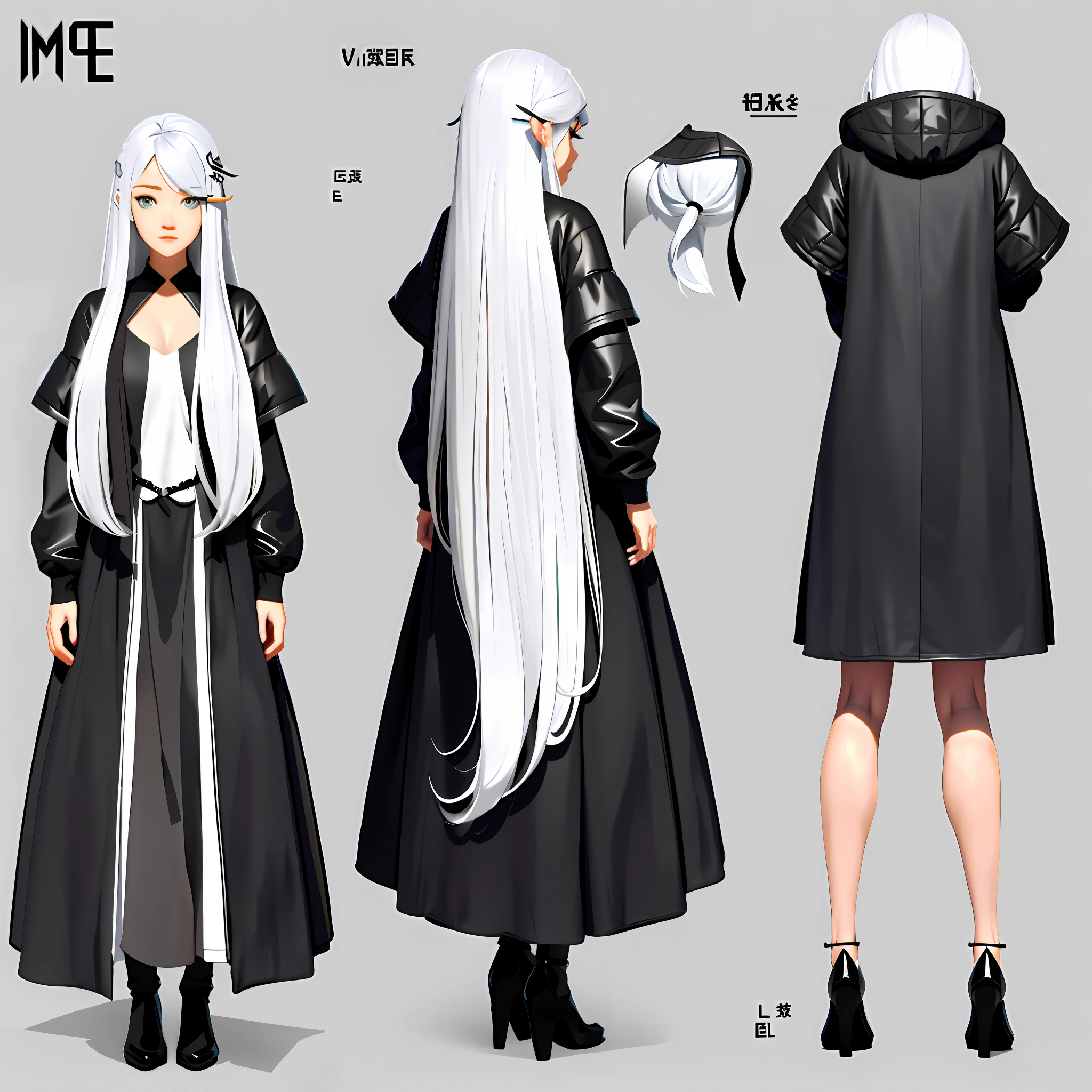 triangle hair pin, charturnerv2, full body, same costume, concept art, full body, detail_face, line_sketch, PlanIt, official art, official alternative clothing, design style, multi-style, detail character, 4_side, original, 8K GC, many details, multiple views of the same character, no background, only detail character, technical illustration, multi-view, masterpiece, best quality, anime girl with long gray hair, anime style character, silver hair, female anime character, digital illustration,long hair, masterpiece, best quality) detailed, (character design sheet, same character, front, side, back)