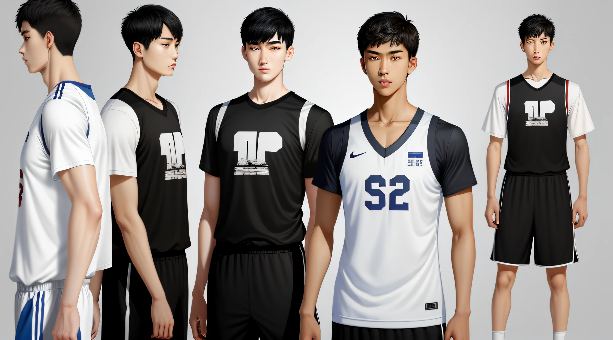 Asian young man, short hair, black hair and black eyes, normal body shape, loose uniform, playing basketball, white and tender skin, facial features to be complete, in his twenties, not too immature, only one character is needed for a picture